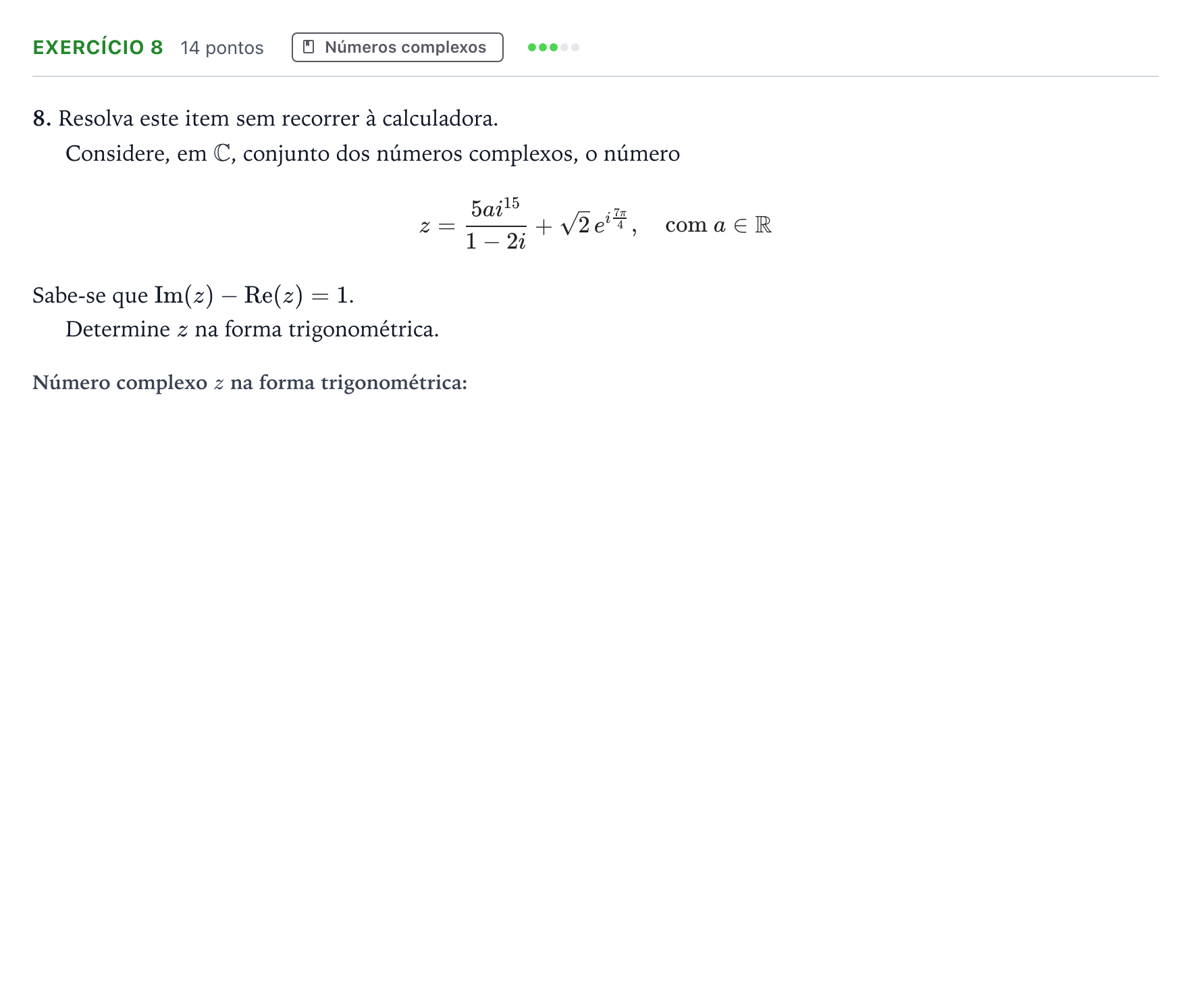 Enunciado: Exercício 8 · Exame Nacional Matemática A 2.ª fase 2025