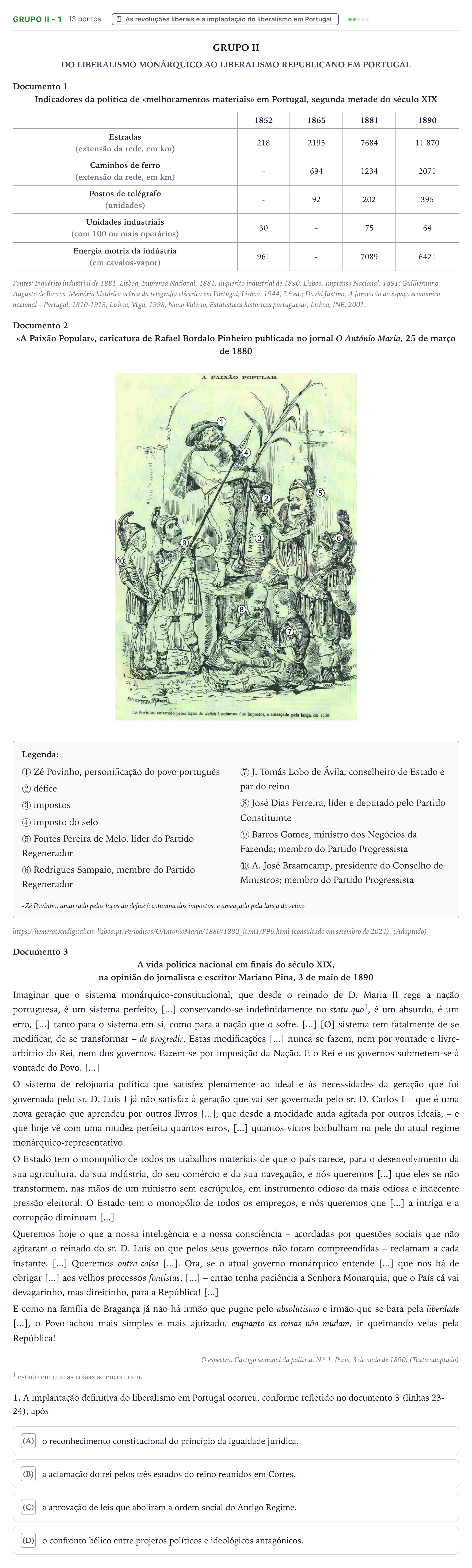 Enunciado: Grupo II - 1 · Exame Nacional História A 2.ª fase 2025