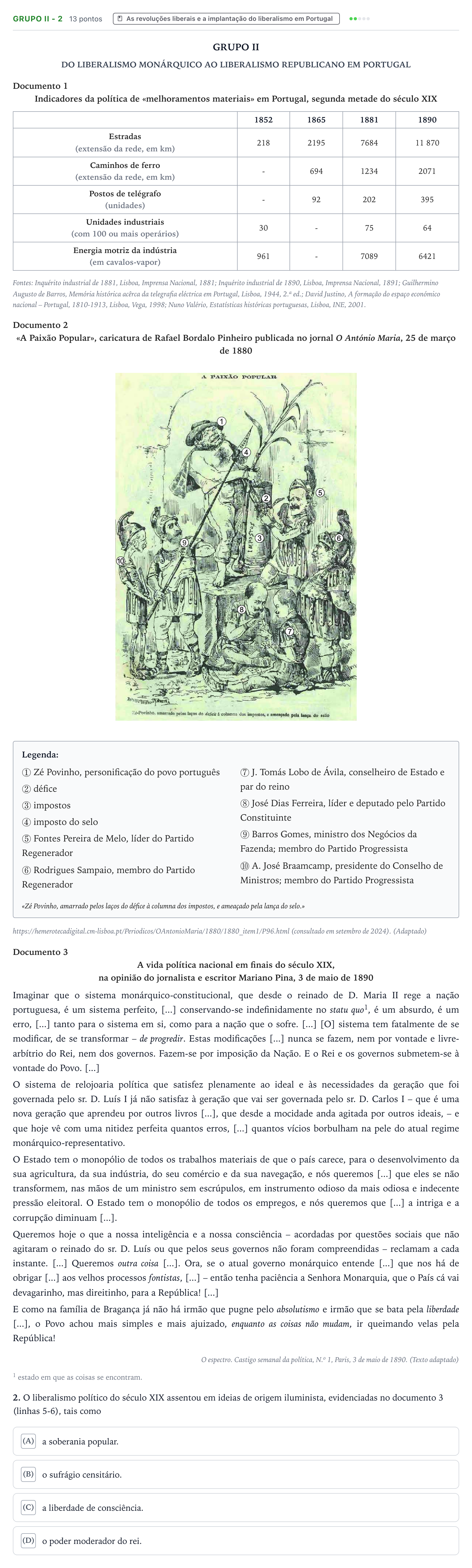 Enunciado: Grupo II - 2 · Exame Nacional História A 2.ª fase 2025