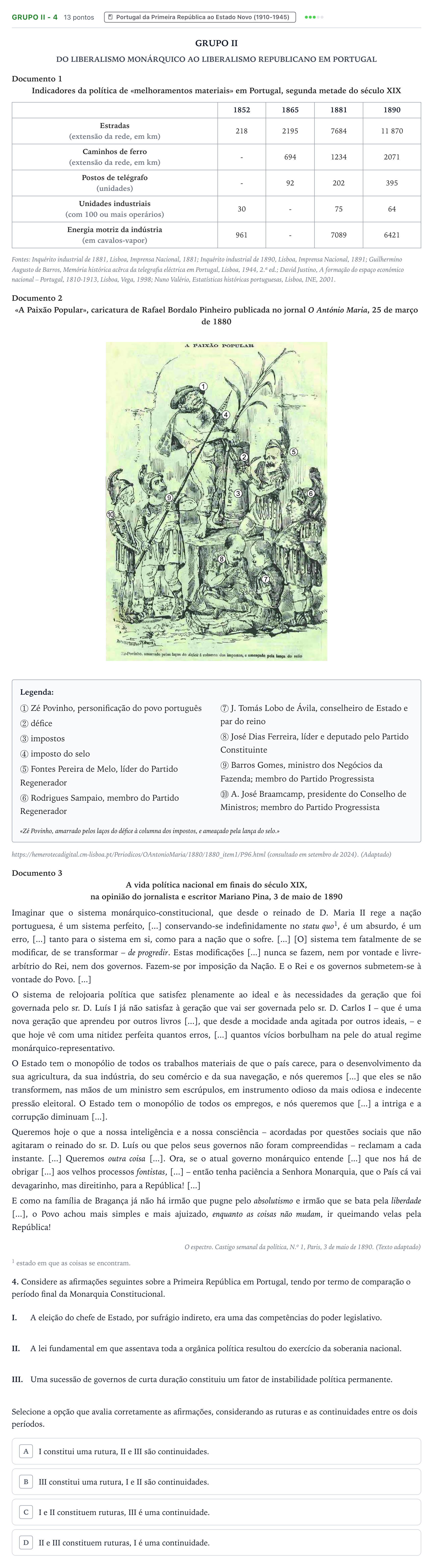 Enunciado: Grupo II - 4 · Exame Nacional História A 2.ª fase 2025