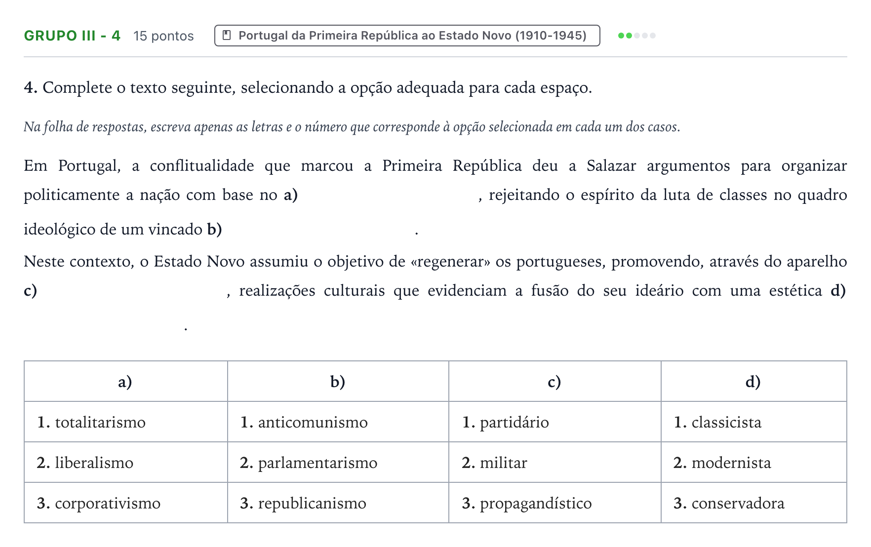 Enunciado: Grupo III - 4 · Exame Nacional História A 2.ª fase 2025