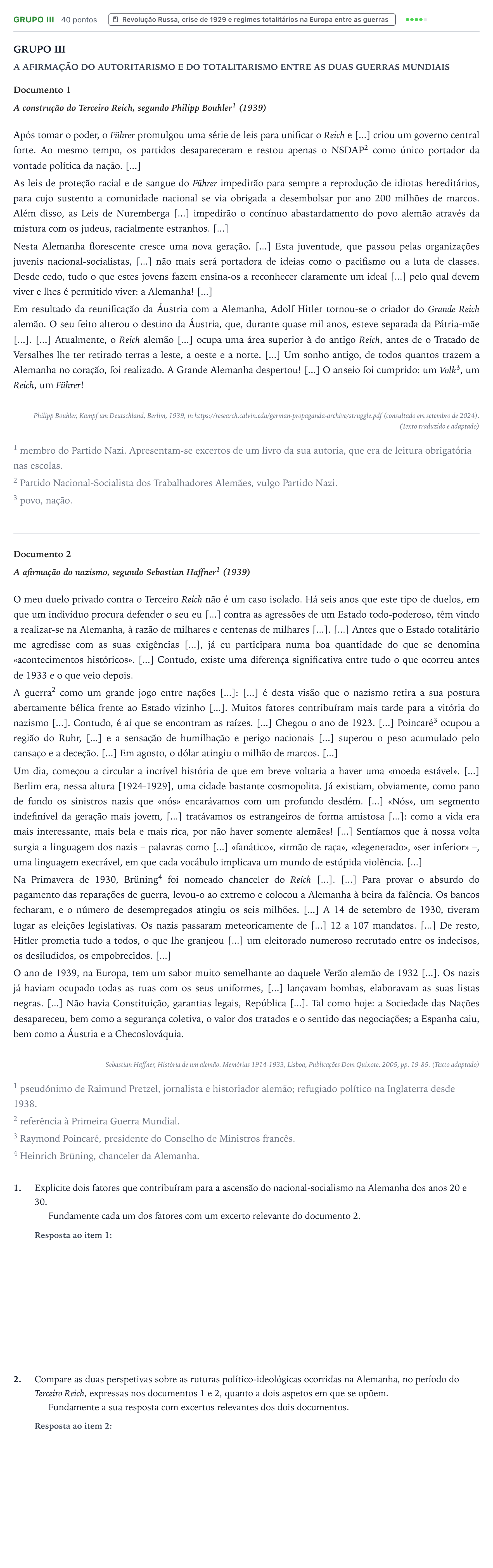 Enunciado: Grupo III · Exame Nacional História A 2.ª fase 2025