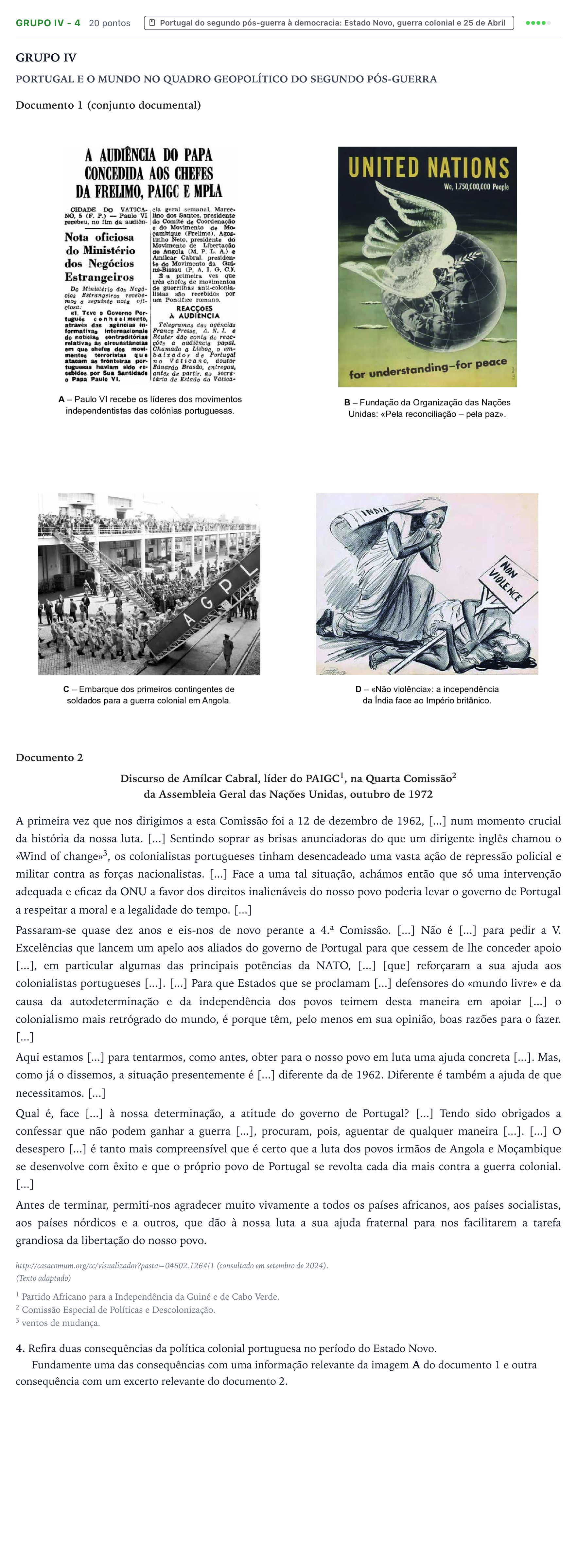 Enunciado: Grupo IV - 4 · Exame Nacional História A 2.ª fase 2025