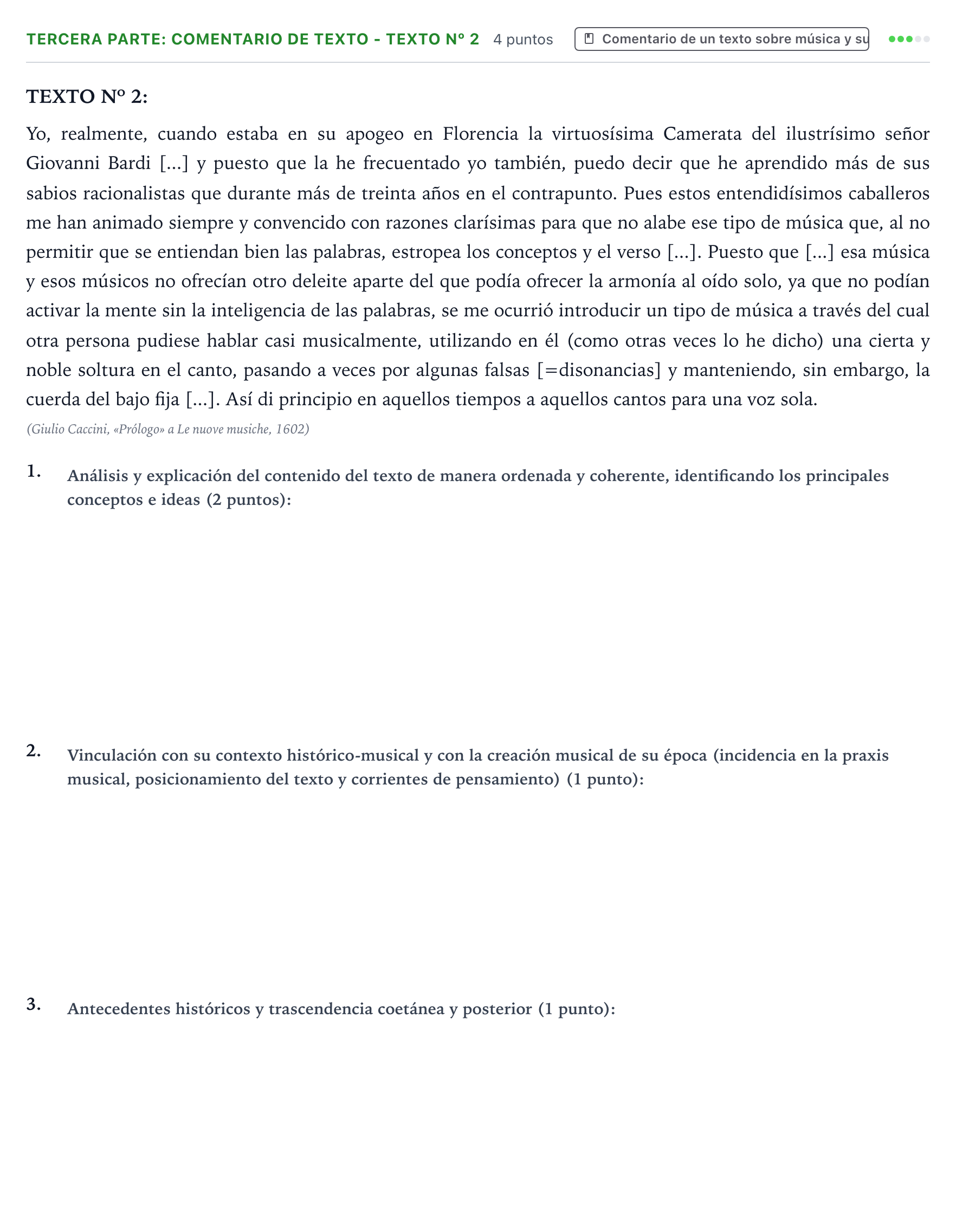 Enunciado: Ejercicio Tercera parte: Comentario de texto - Texto nº 2 · Historia de la Música y de la Danza PAU Castilla y León Extraordinaria 2026