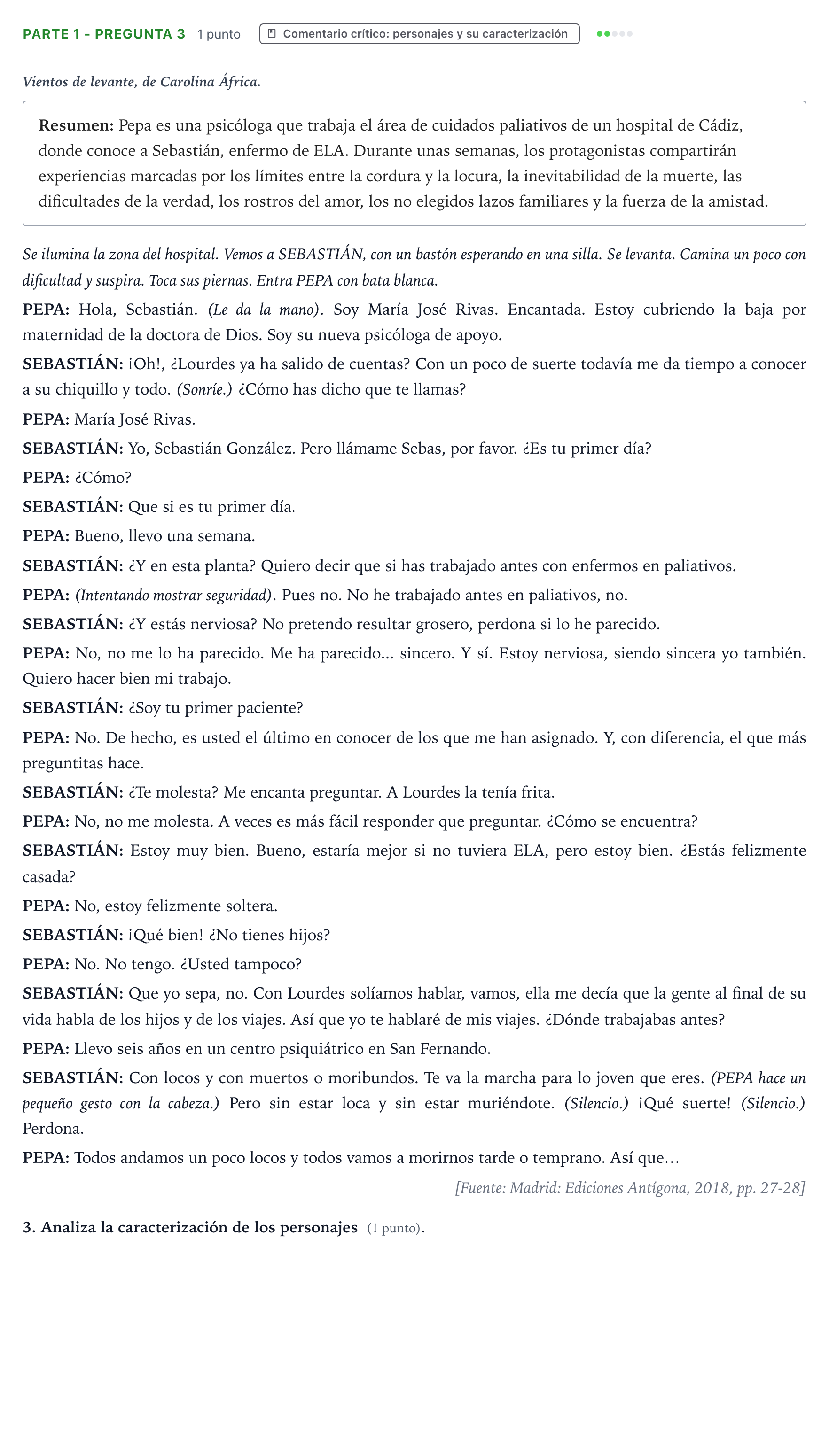 Enunciado: Ejercicio Parte 1 - Pregunta 3 · Literatura Dramática PAU Castilla y León Extraordinaria 2026