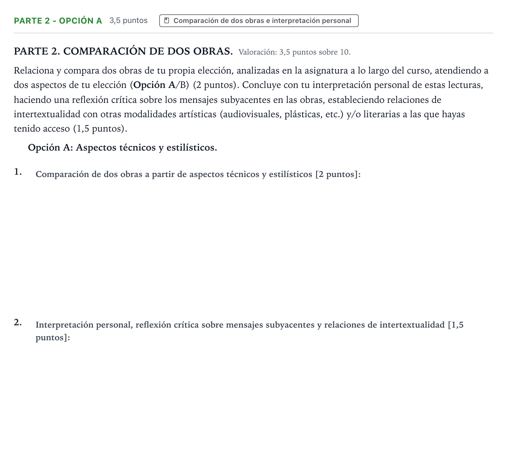 Enunciado: Ejercicio Parte 2 - Opción A · Literatura Dramática PAU Castilla y León Extraordinaria 2026