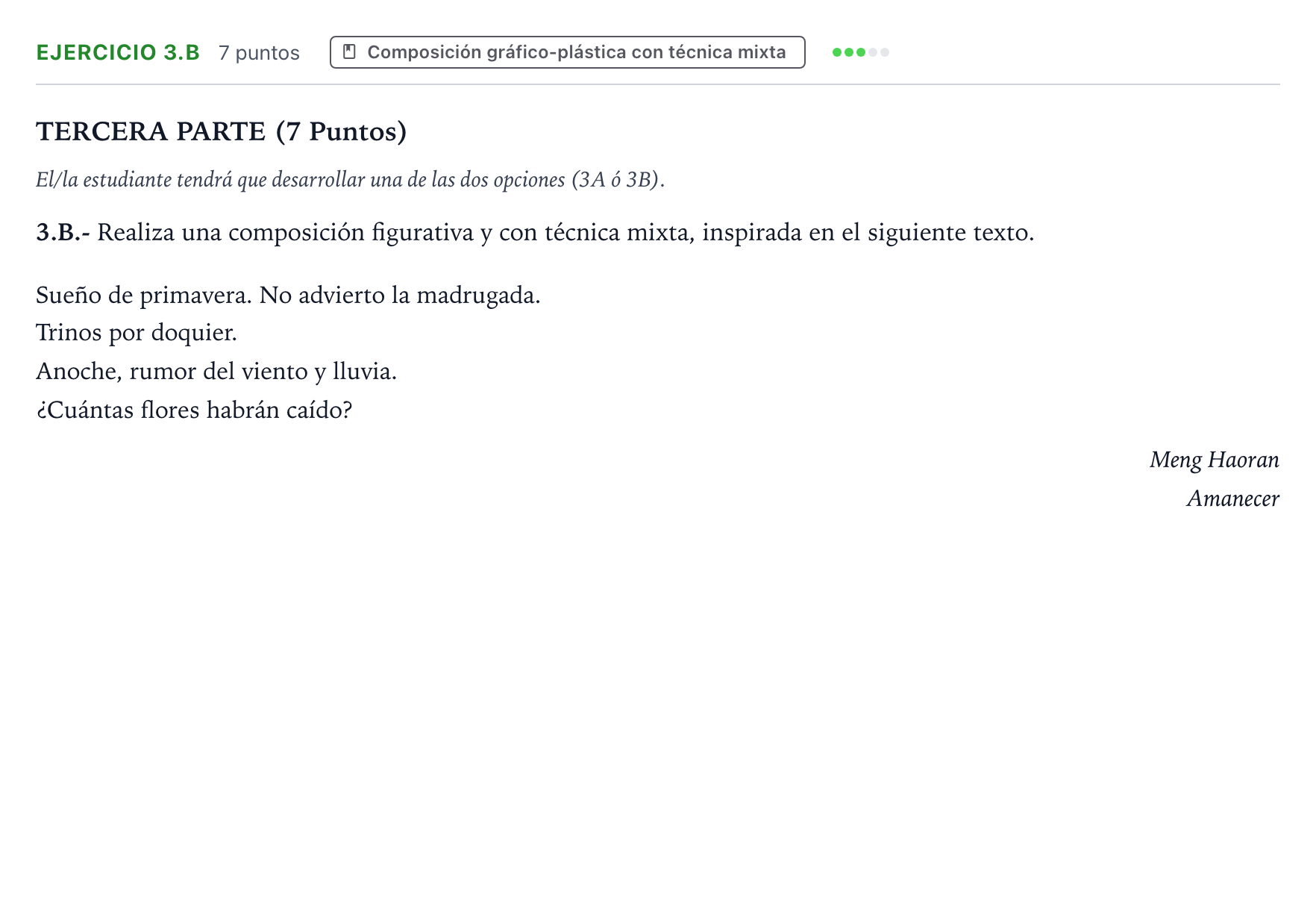 Enunciado: Ejercicio 3.B · Técnicas de Expresión Gráfico-Plástica PAU Castilla y León Extraordinaria 2026