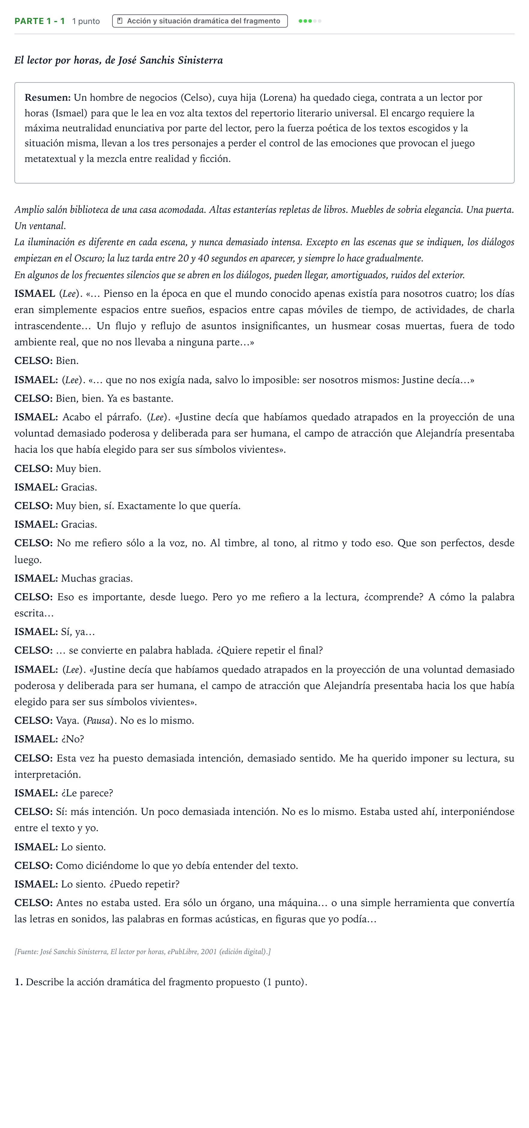Enunciado: Ejercicio Parte 1 - 1 · Literatura Dramática PAU Castilla y León Ordinaria 2026