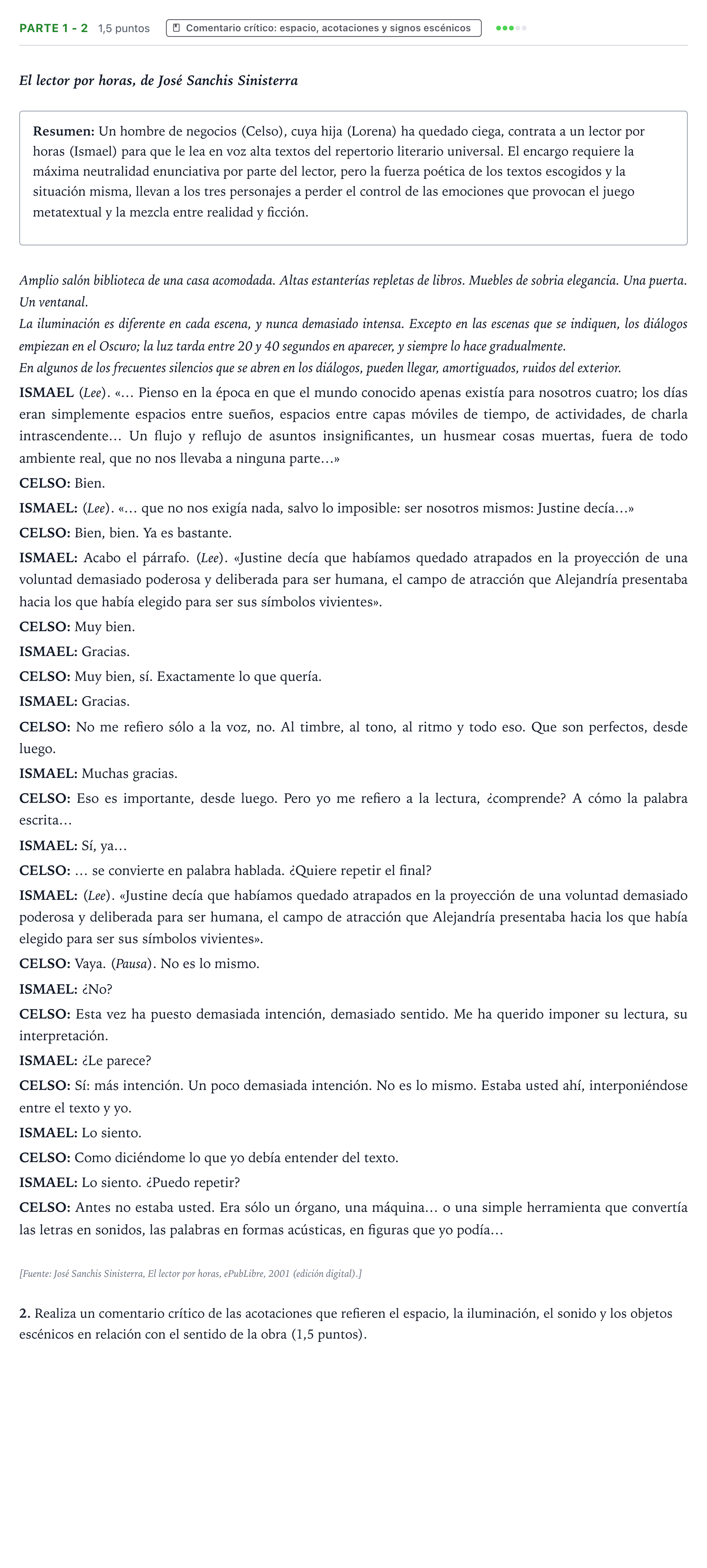 Enunciado: Ejercicio Parte 1 - 2 · Literatura Dramática PAU Castilla y León Ordinaria 2026