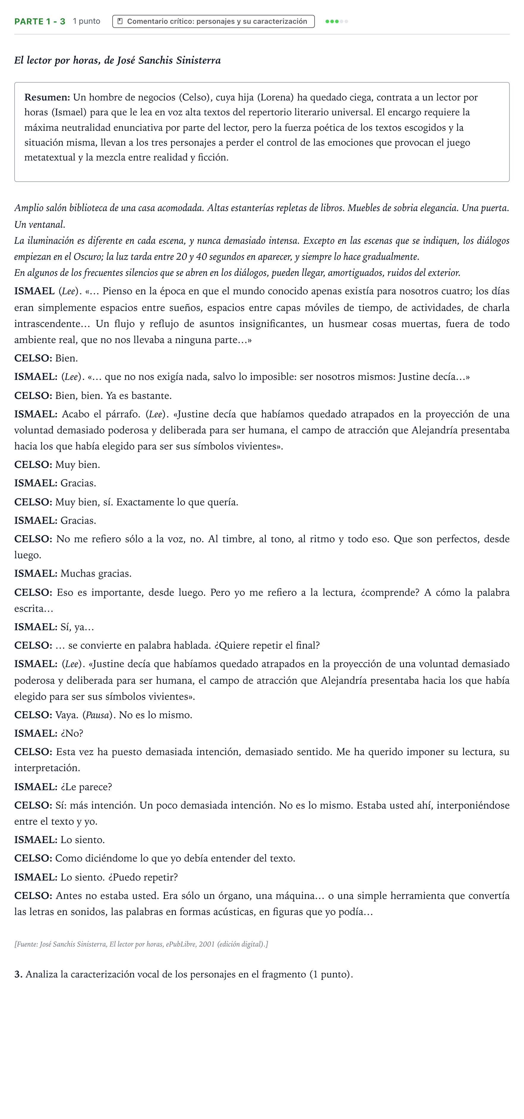 Enunciado: Ejercicio Parte 1 - 3 · Literatura Dramática PAU Castilla y León Ordinaria 2026