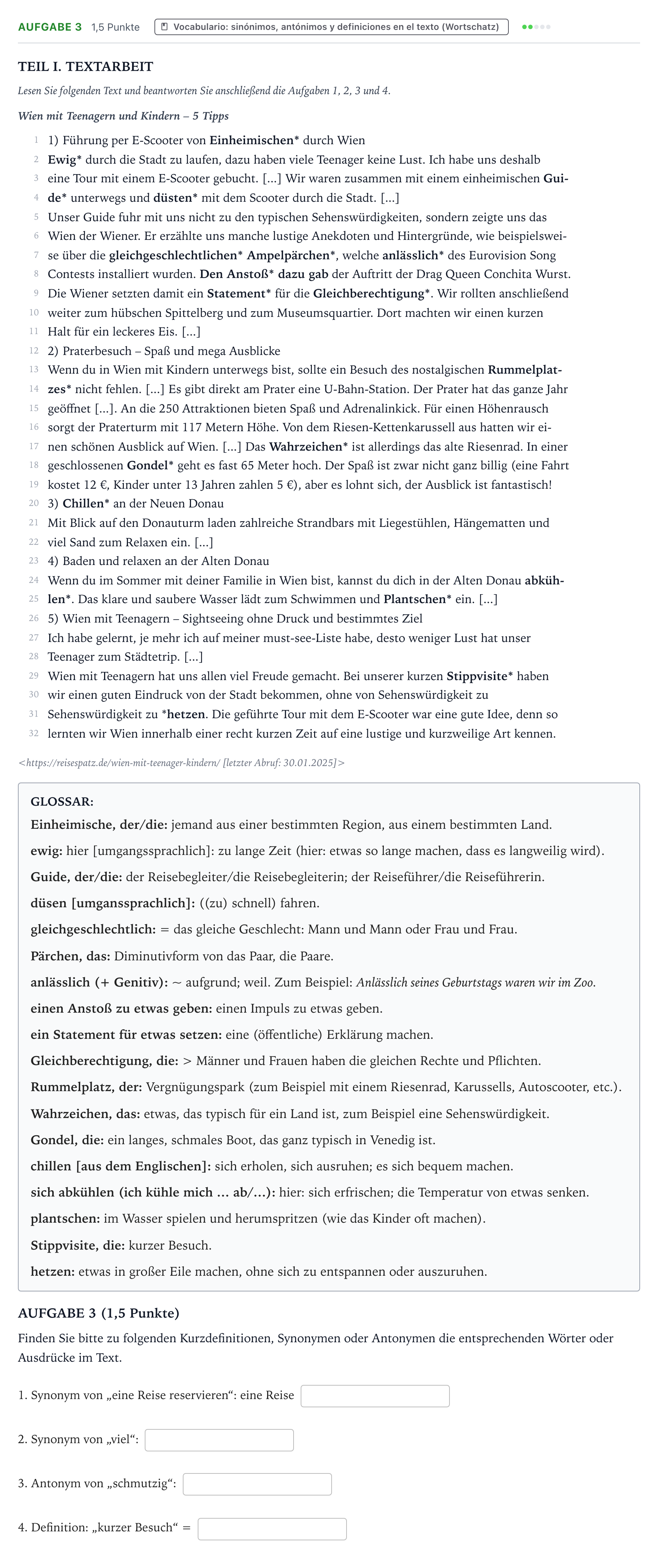 Enunciado: Ejercicio Aufgabe 3 · Alemán PAU Castilla y León Extraordinaria 2025