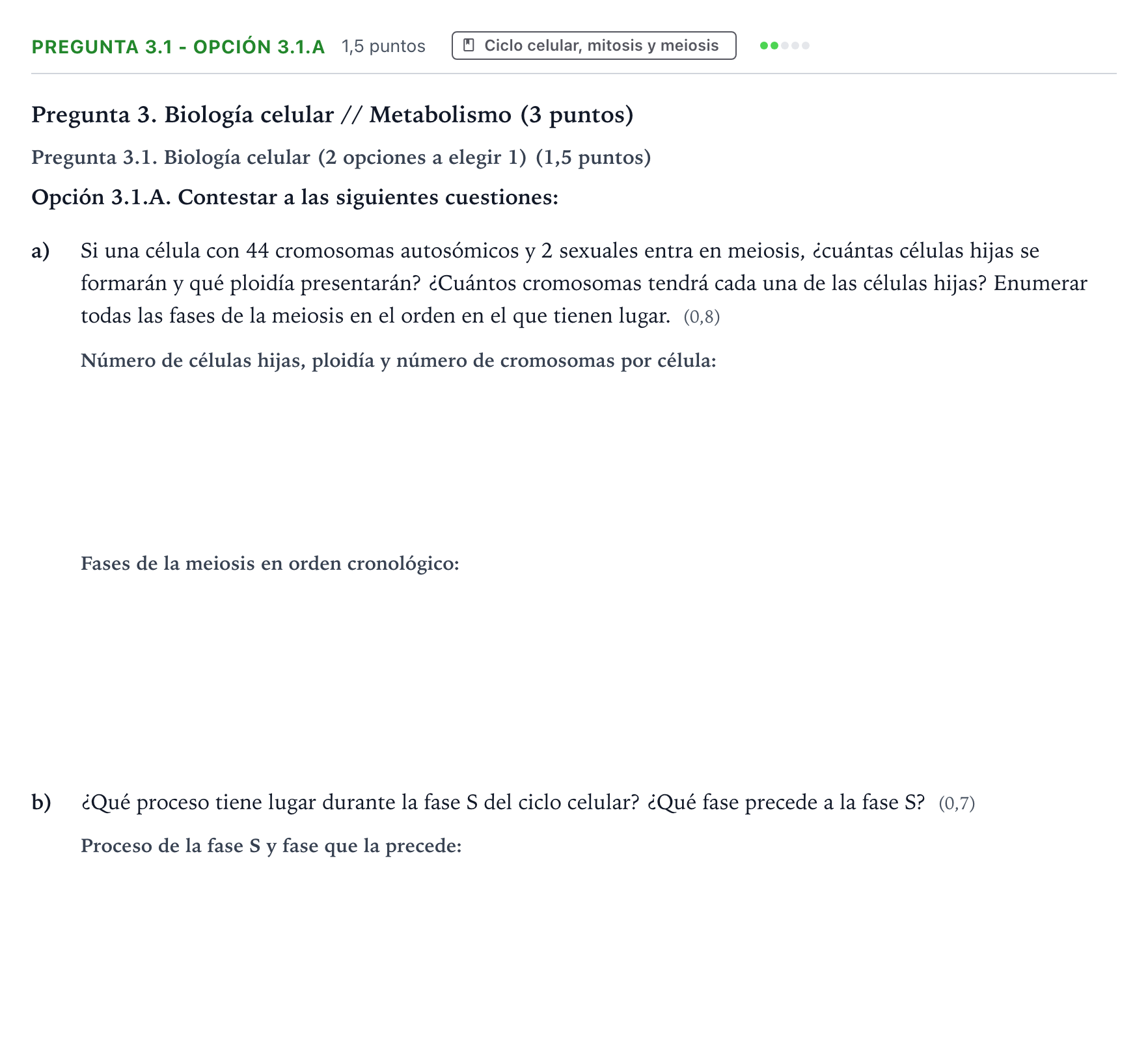 Enunciado: Pregunta 3.1 - Opción 3.1.A · Biología PAU Castilla y León Extraordinaria 2025