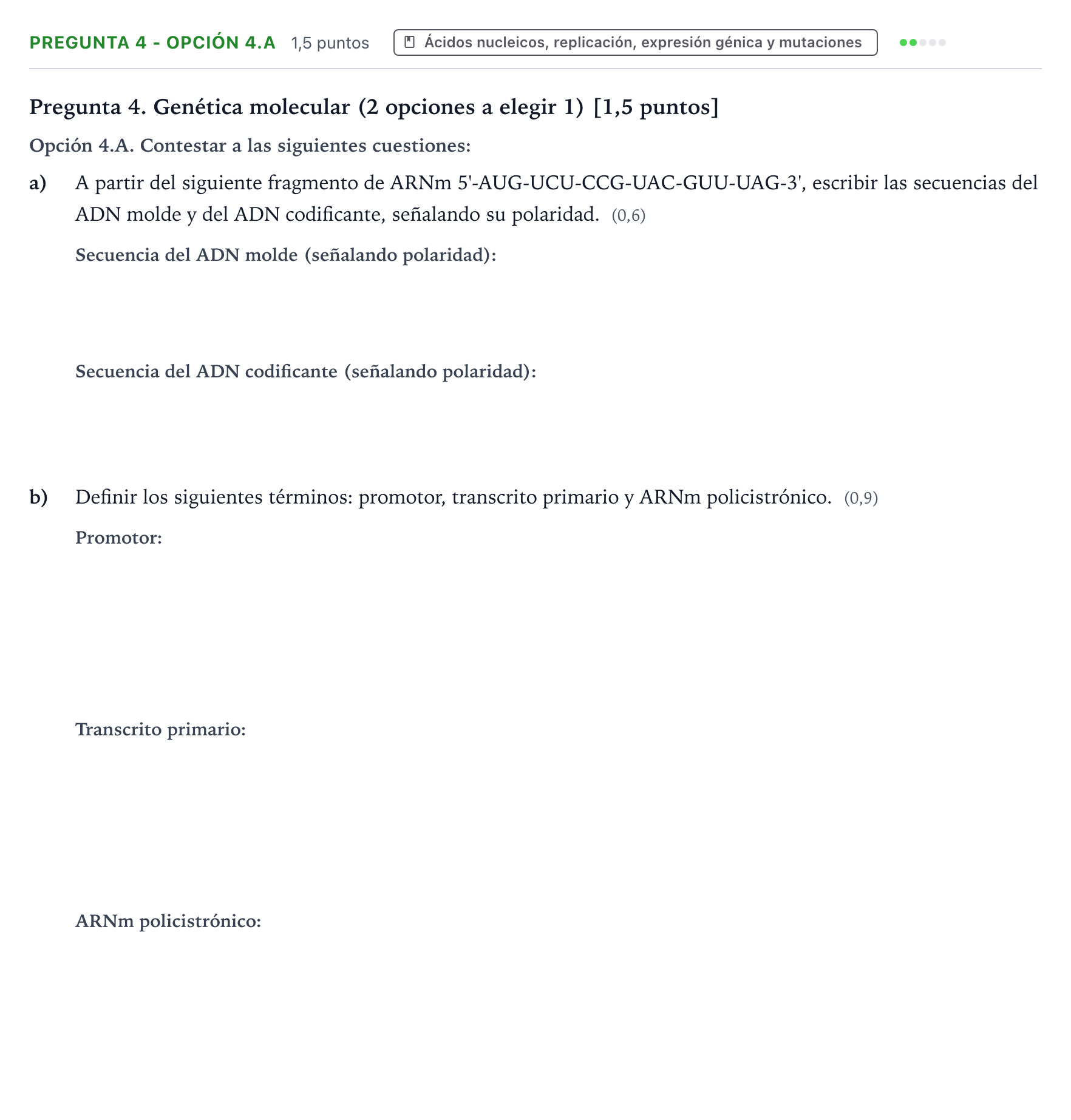 Enunciado: Pregunta 4 - Opción 4.A · Biología PAU Castilla y León Extraordinaria 2025