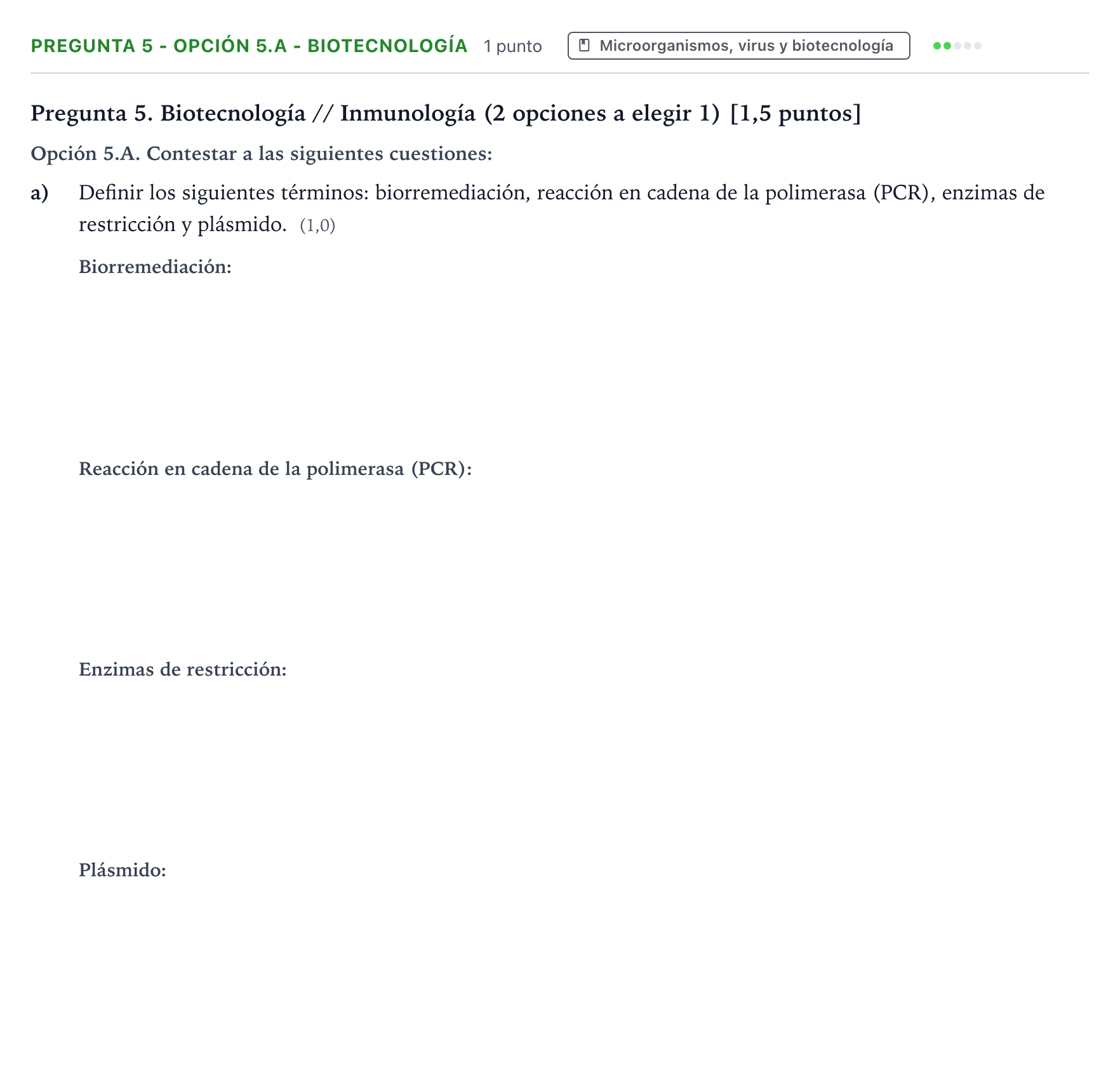 Enunciado: Pregunta 5 - Opción 5.A - Biotecnología · Biología PAU Castilla y León Extraordinaria 2025