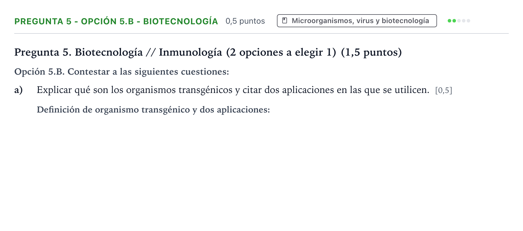 Enunciado: Pregunta 5 - Opción 5.B - Biotecnología · Biología PAU Castilla y León Extraordinaria 2025