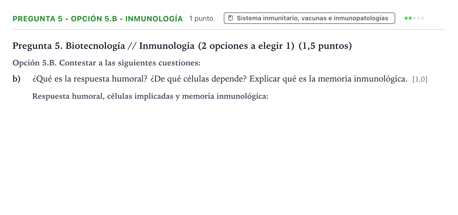 Enunciado: Pregunta 5 - Opción 5.B - Inmunología · Biología PAU Castilla y León Extraordinaria 2025