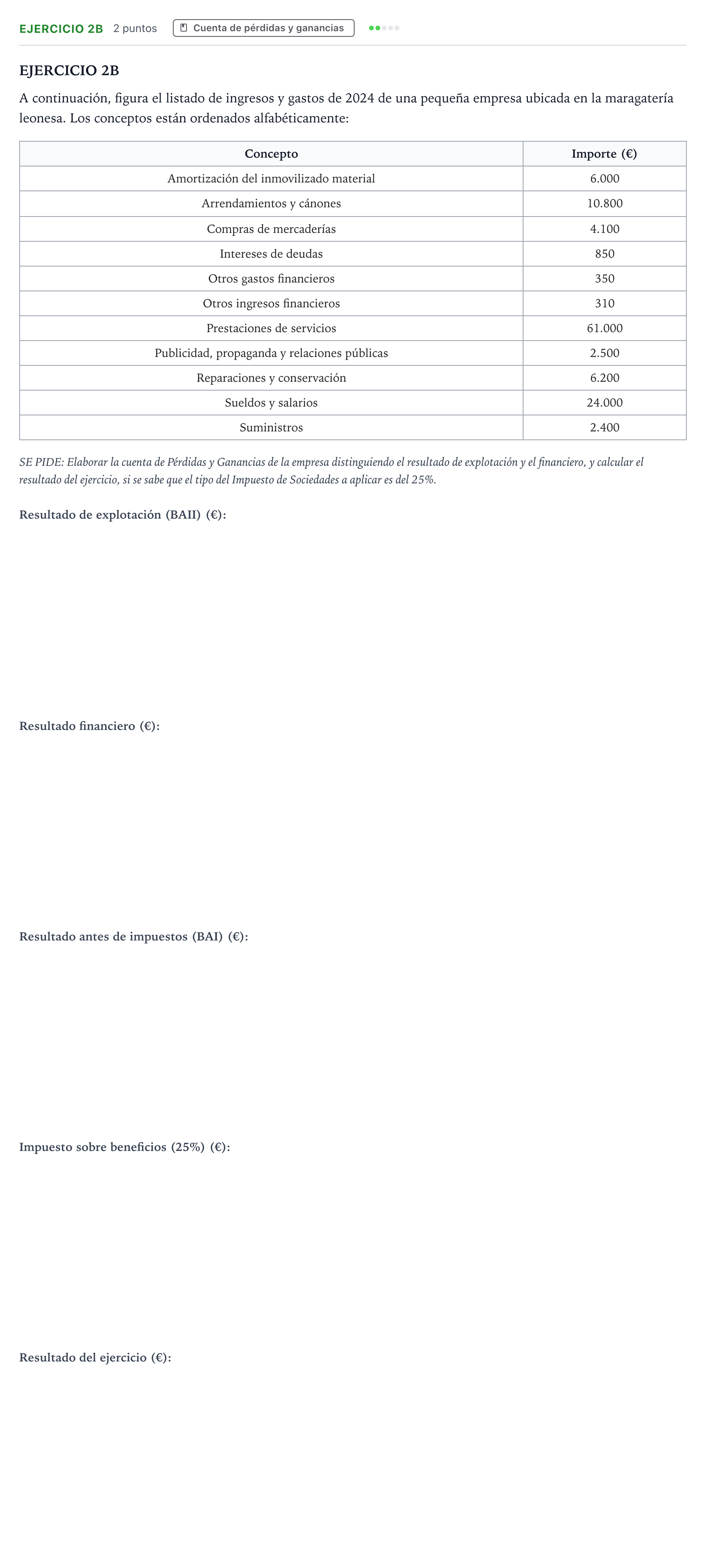 Enunciado: Ejercicio 2B · Empresa y Diseño de Modelos de Negocio PAU Castilla y León Extraordinaria 2025