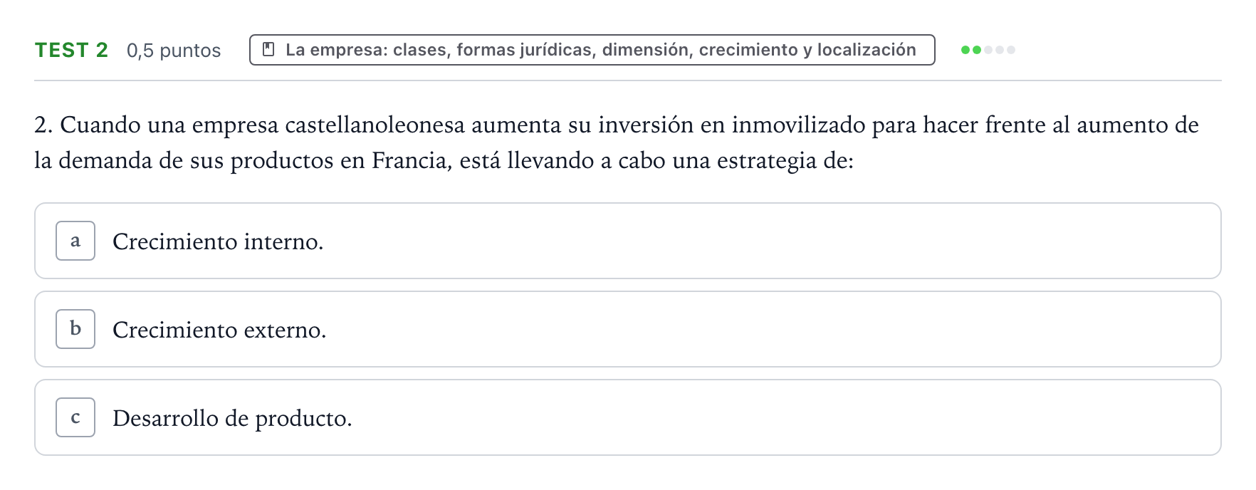 Enunciado: Ejercicio Test 2 · Empresa y Diseño de Modelos de Negocio PAU Castilla y León Extraordinaria 2025