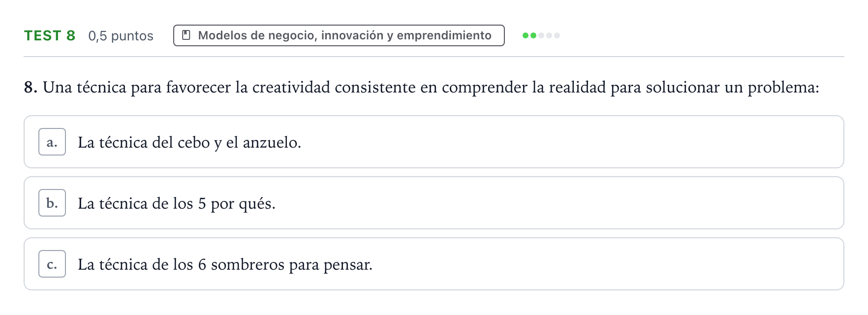 Enunciado: Ejercicio Test 8 · Empresa y Diseño de Modelos de Negocio PAU Castilla y León Extraordinaria 2025