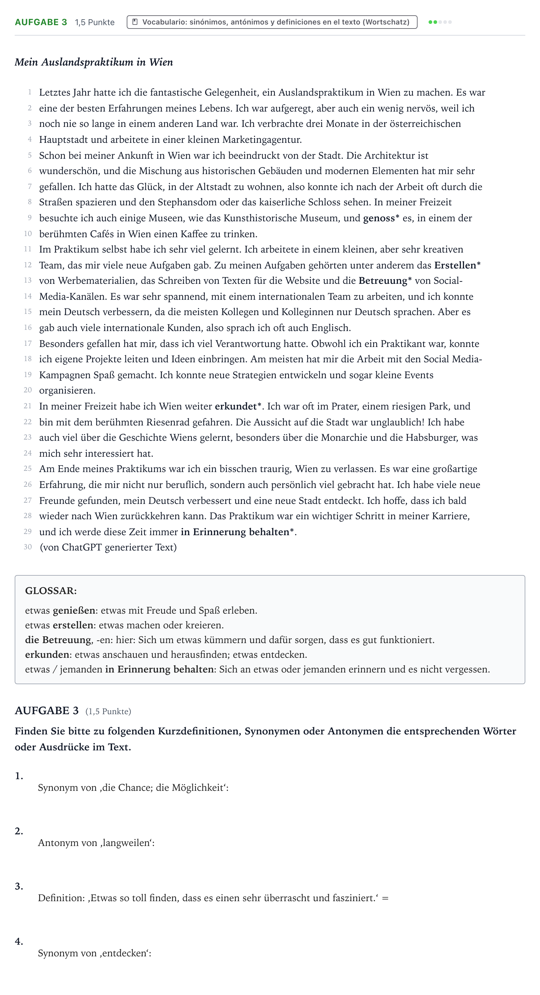 Enunciado: Ejercicio Aufgabe 3 · Alemán PAU Castilla y León Ordinaria 2025