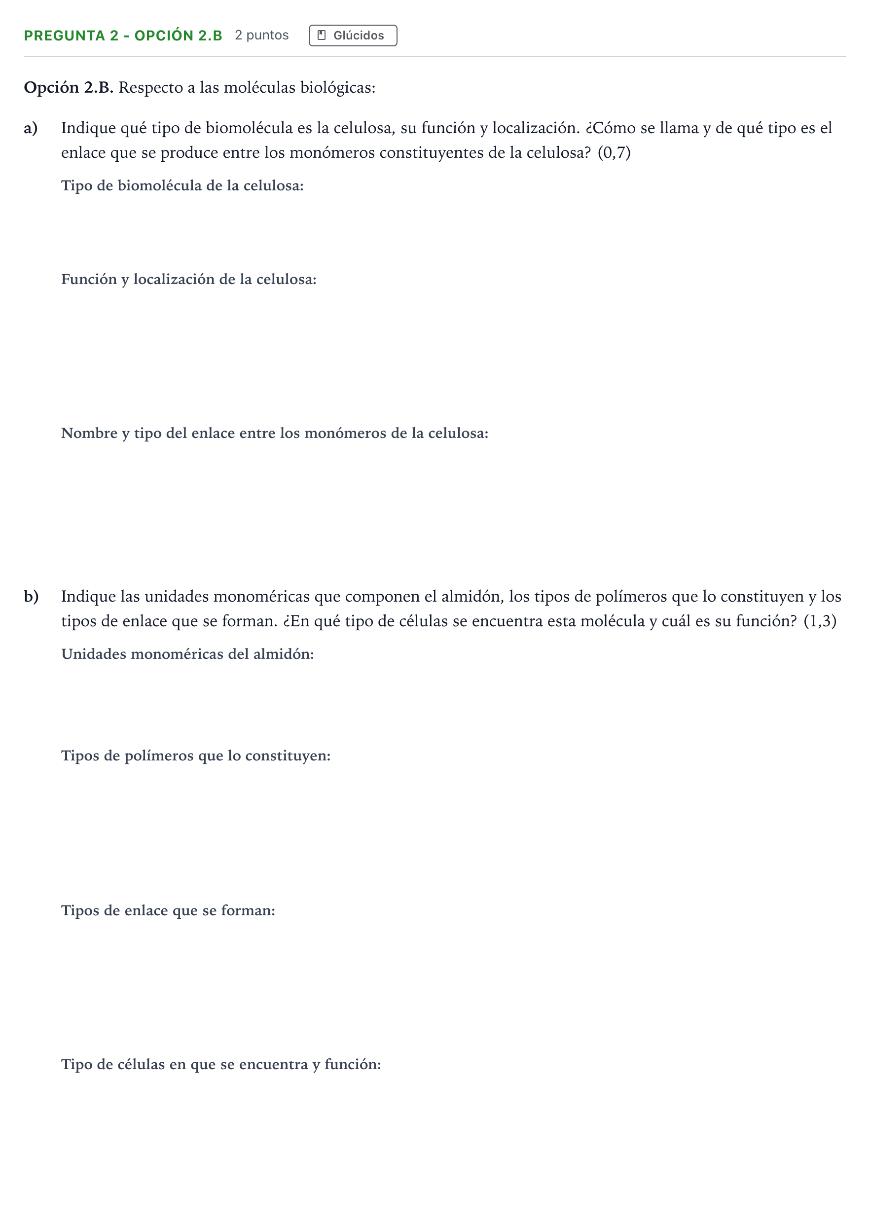 Enunciado: Pregunta 2 - Opción 2.B · Biología PAU Castilla y León Ordinaria 2025