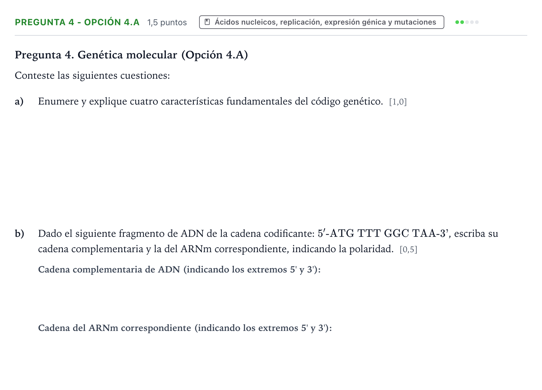 Enunciado: Pregunta 4 - Opción 4.A · Biología PAU Castilla y León Ordinaria 2025