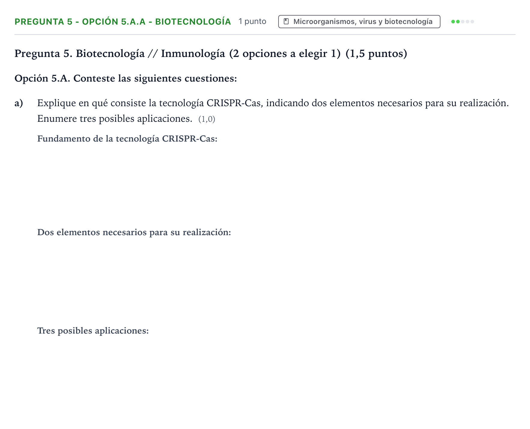 Enunciado: Pregunta 5 - Opción 5.A.a - Biotecnología · Biología PAU Castilla y León Ordinaria 2025