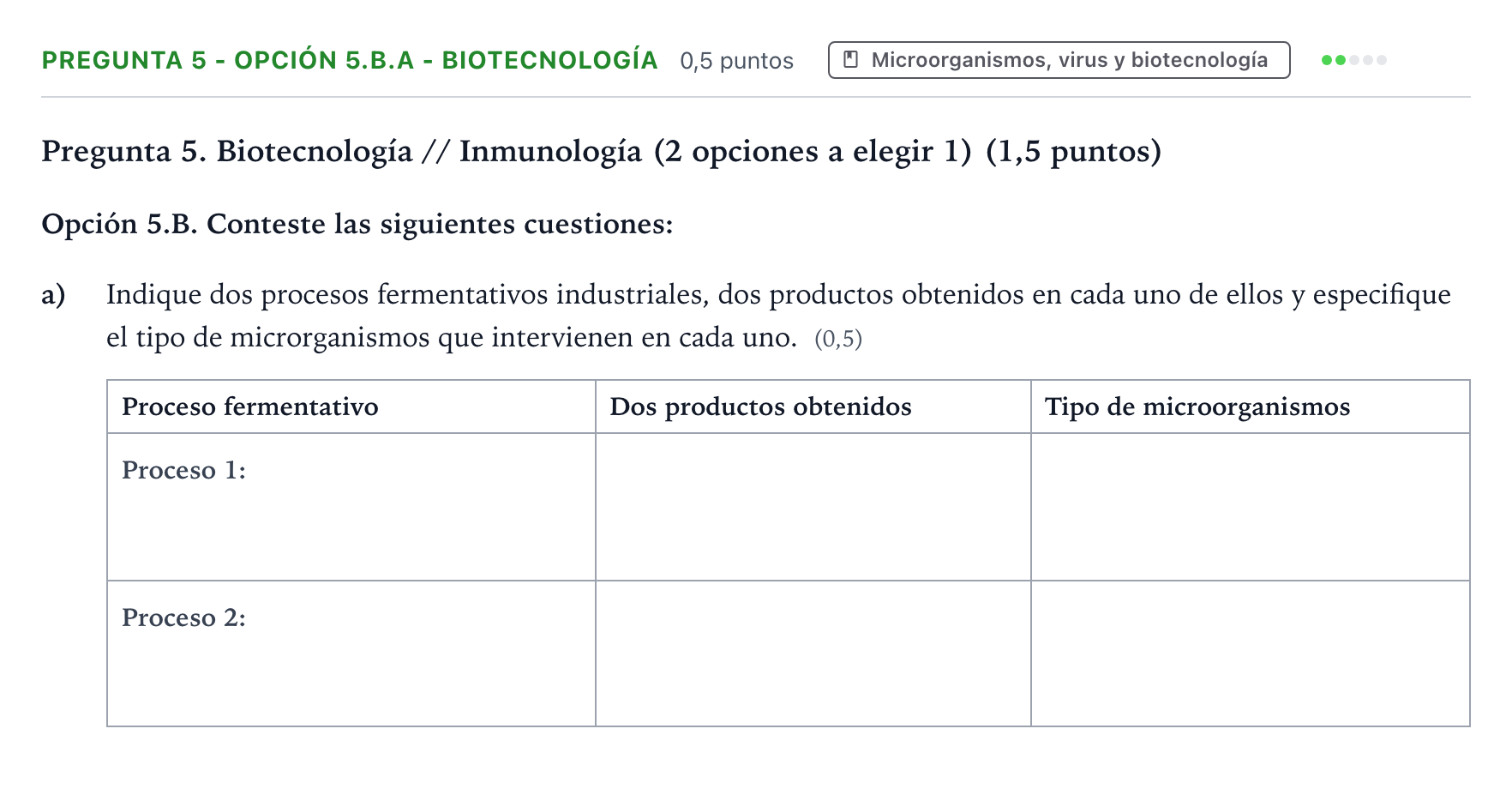 Enunciado: Pregunta 5 - Opción 5.B.a - Biotecnología · Biología PAU Castilla y León Ordinaria 2025