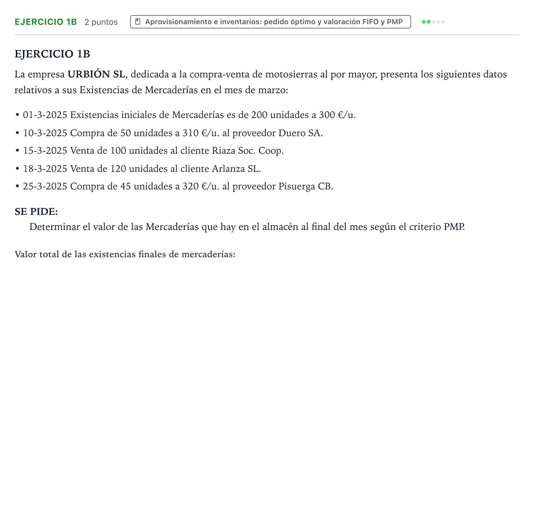 Enunciado: Ejercicio 1B · Empresa y Diseño de Modelos de Negocio PAU Castilla y León Ordinaria 2025