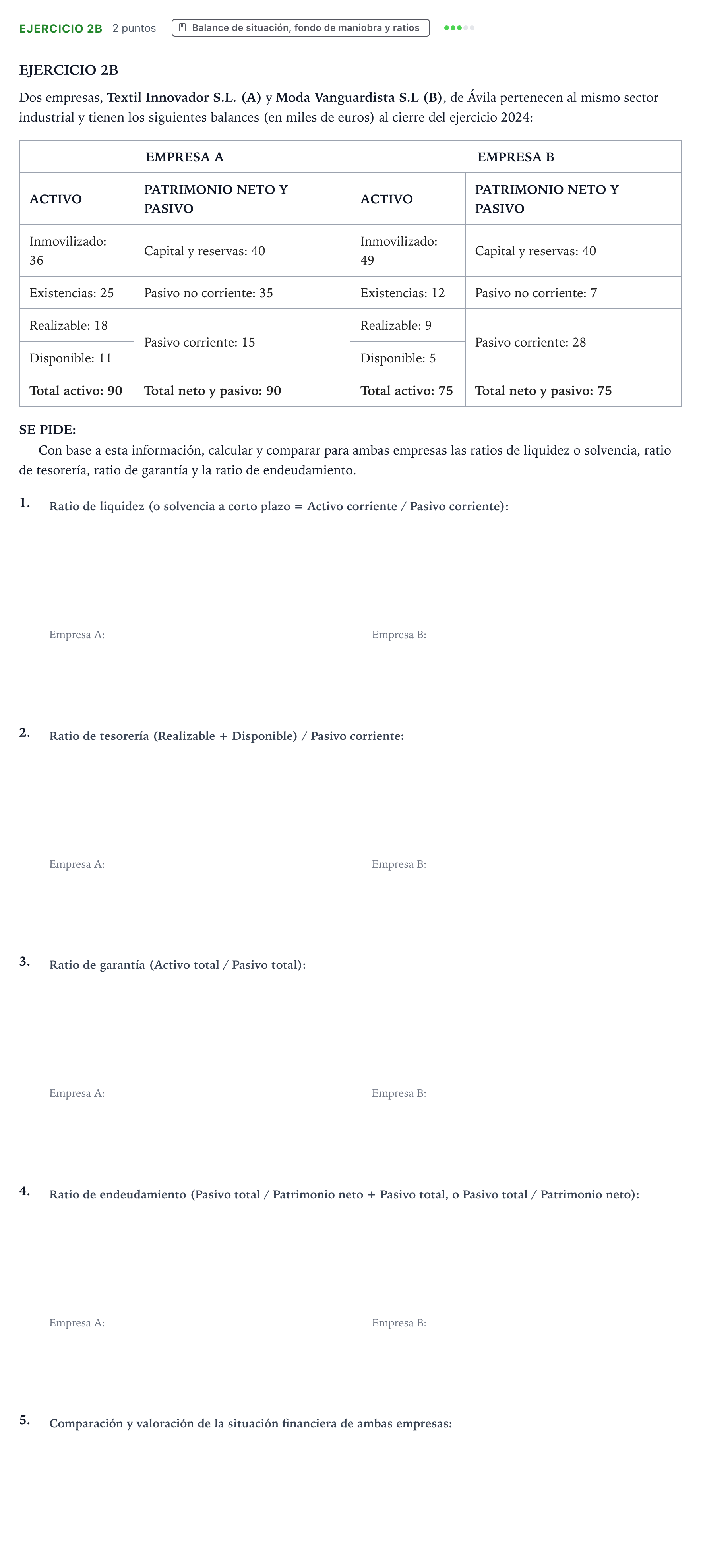 Enunciado: Ejercicio 2B · Empresa y Diseño de Modelos de Negocio PAU Castilla y León Ordinaria 2025