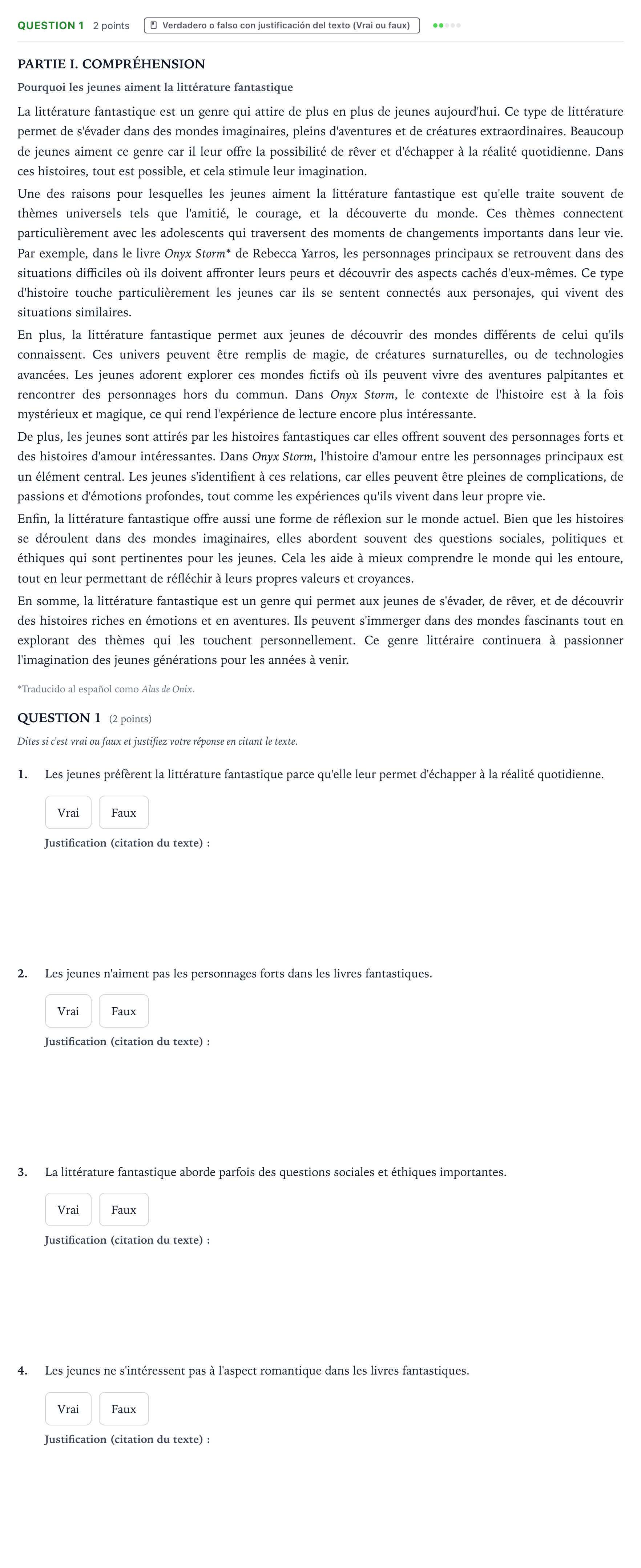 Enunciado: Question 1 · Francés PAU Castilla y León Extraordinaria 2025