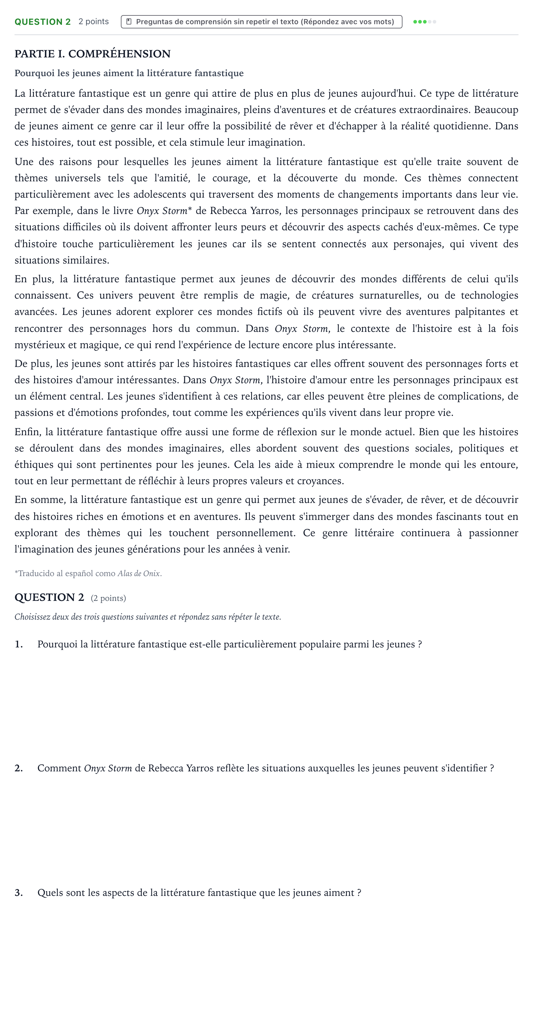 Enunciado: Question 2 · Francés PAU Castilla y León Extraordinaria 2025