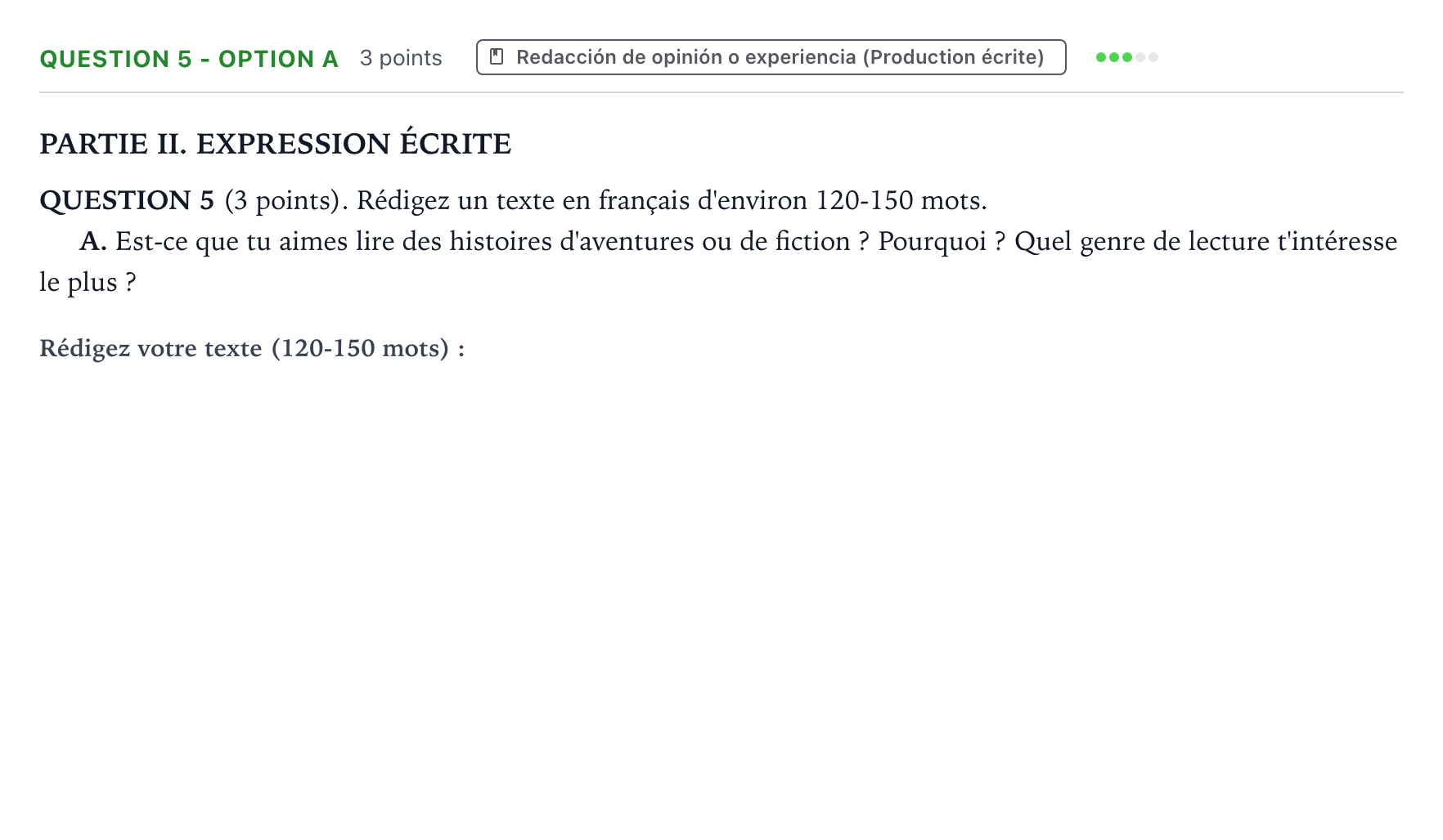 Enunciado: Question 5 - Option A · Francés PAU Castilla y León Extraordinaria 2025