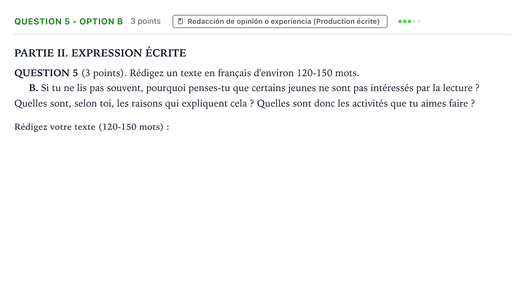 Enunciado: Question 5 - Option B · Francés PAU Castilla y León Extraordinaria 2025