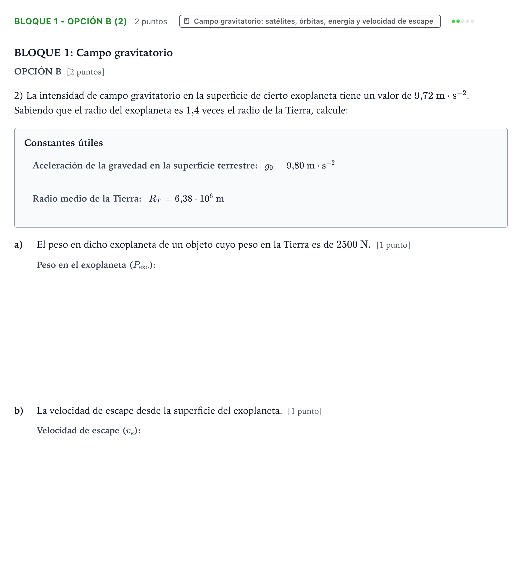 Enunciado: Bloque 1 - Opción B (2) · Física PAU Castilla y León Ordinaria 2025
