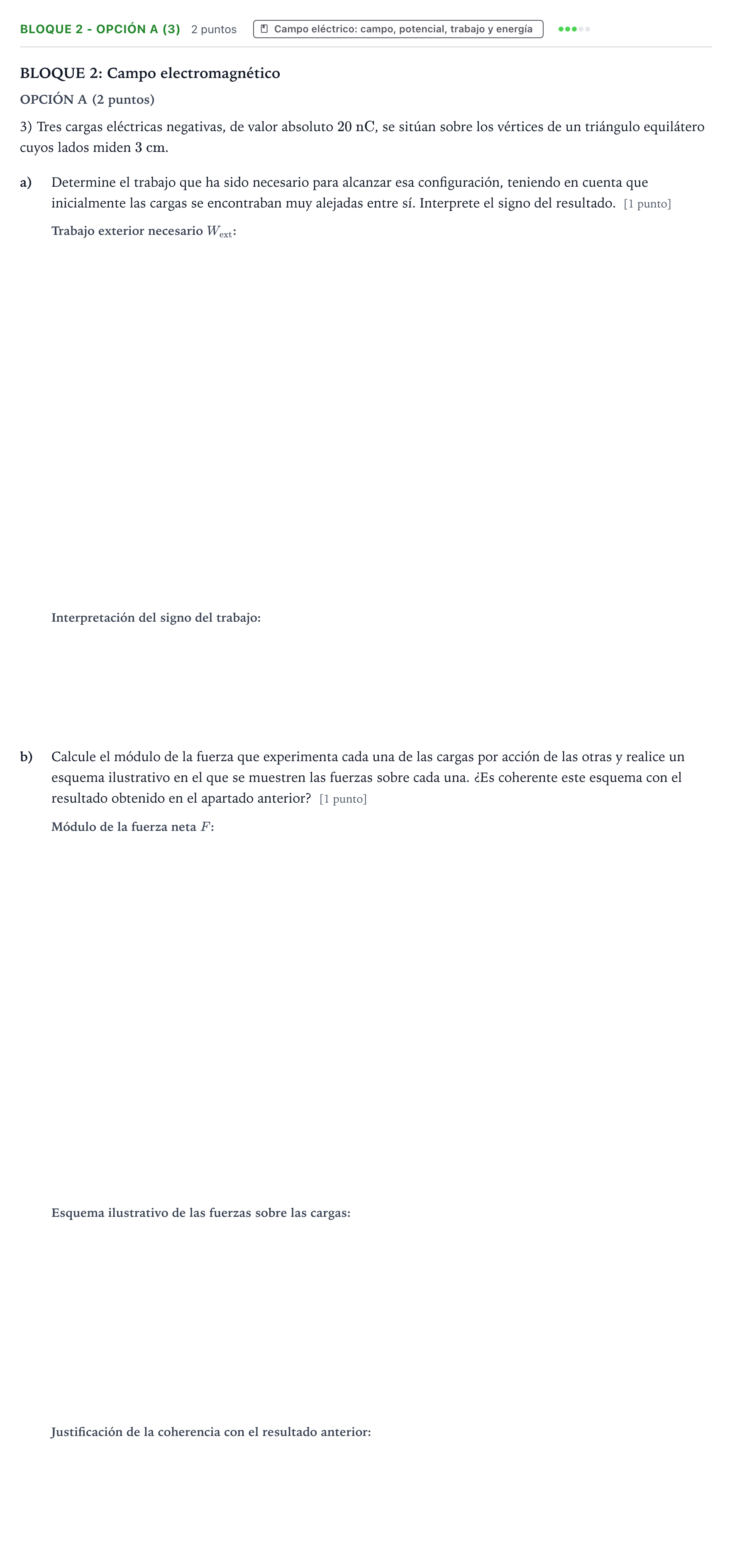 Enunciado: Bloque 2 - Opción A (3) · Física PAU Castilla y León Ordinaria 2025
