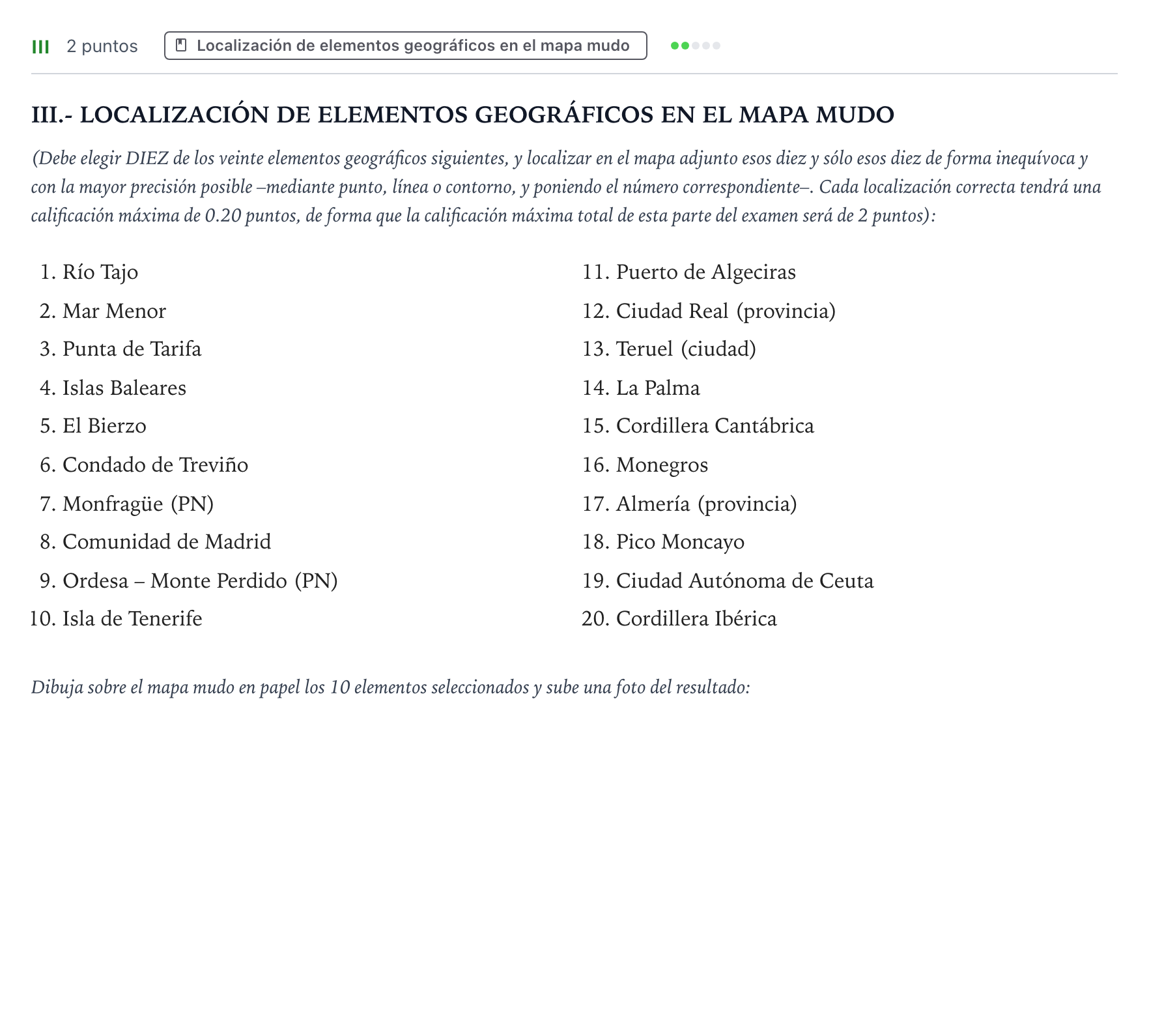 Enunciado: Ejercicio III · Geografía PAU Castilla y León Extraordinaria 2025