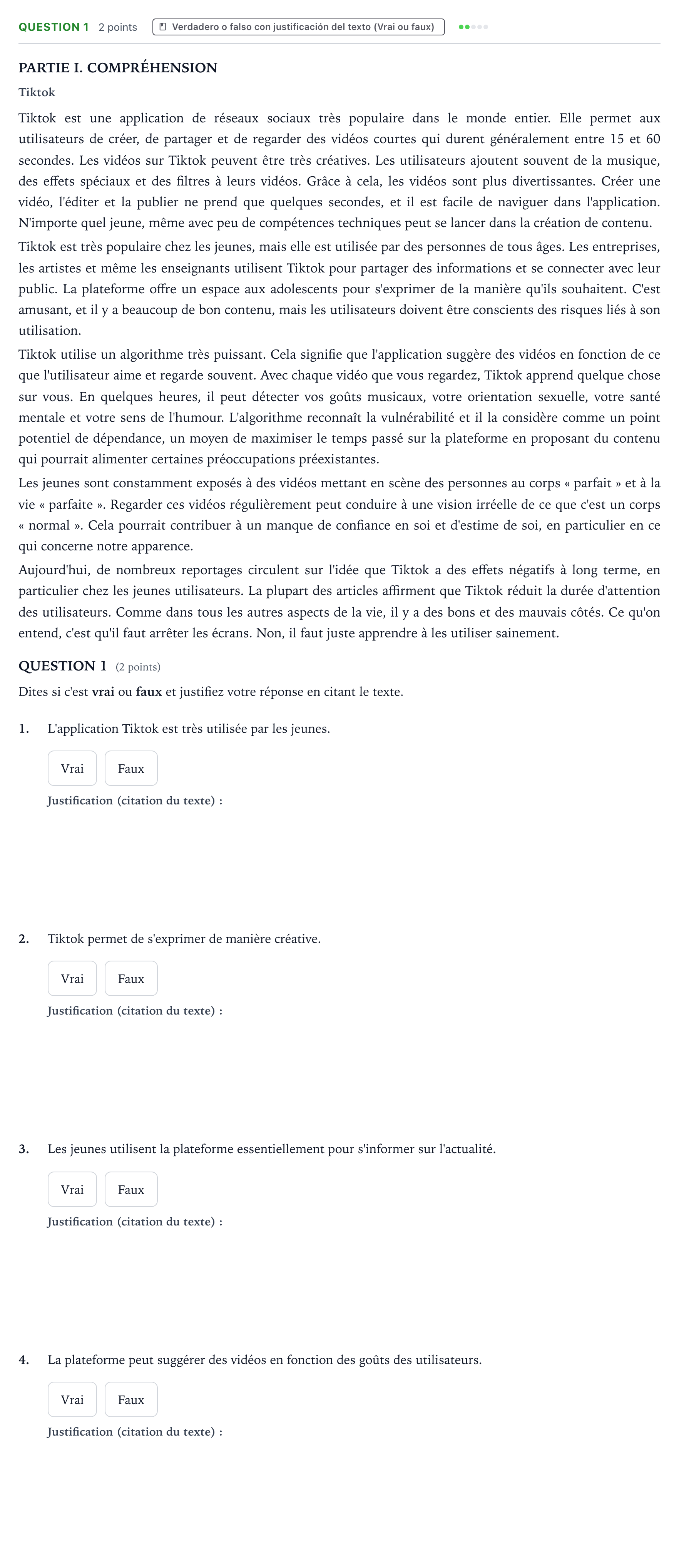 Enunciado: Question 1 · Francés PAU Castilla y León Ordinaria 2025