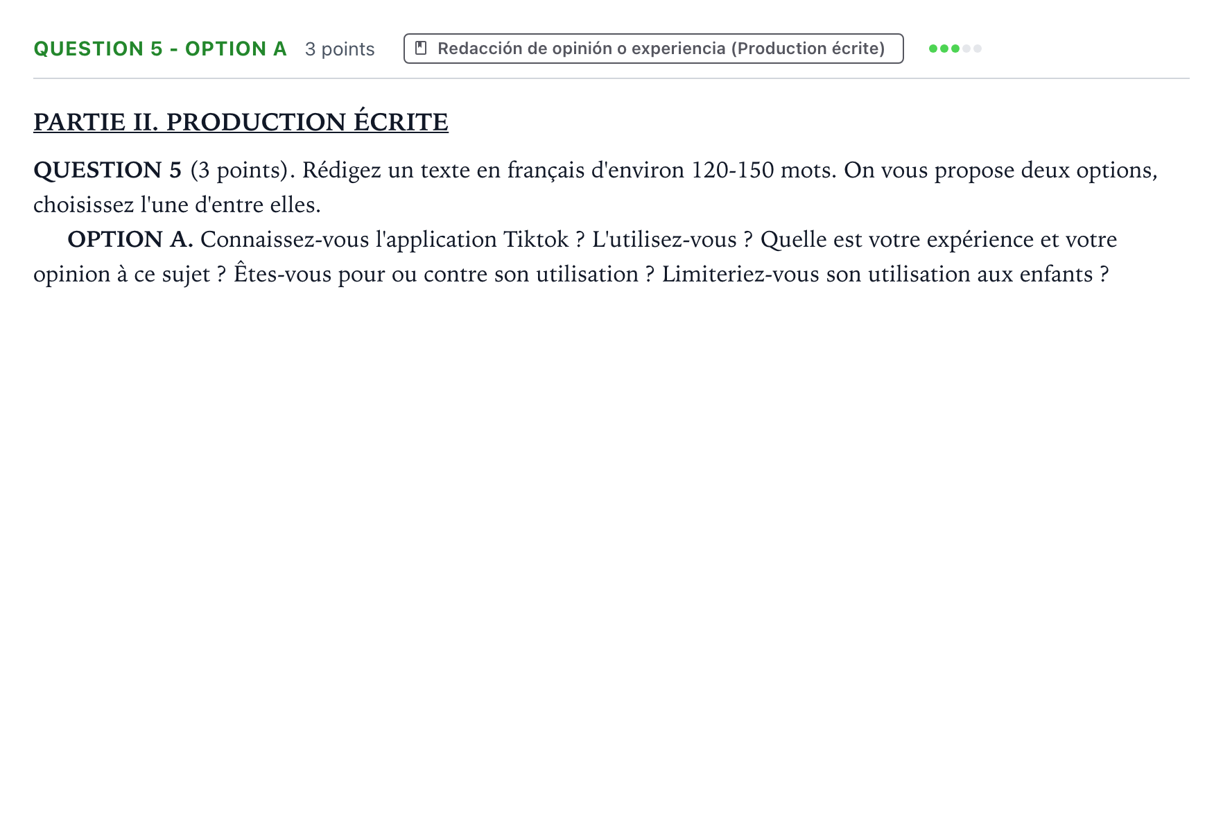 Enunciado: Question 5 - Option A · Francés PAU Castilla y León Ordinaria 2025