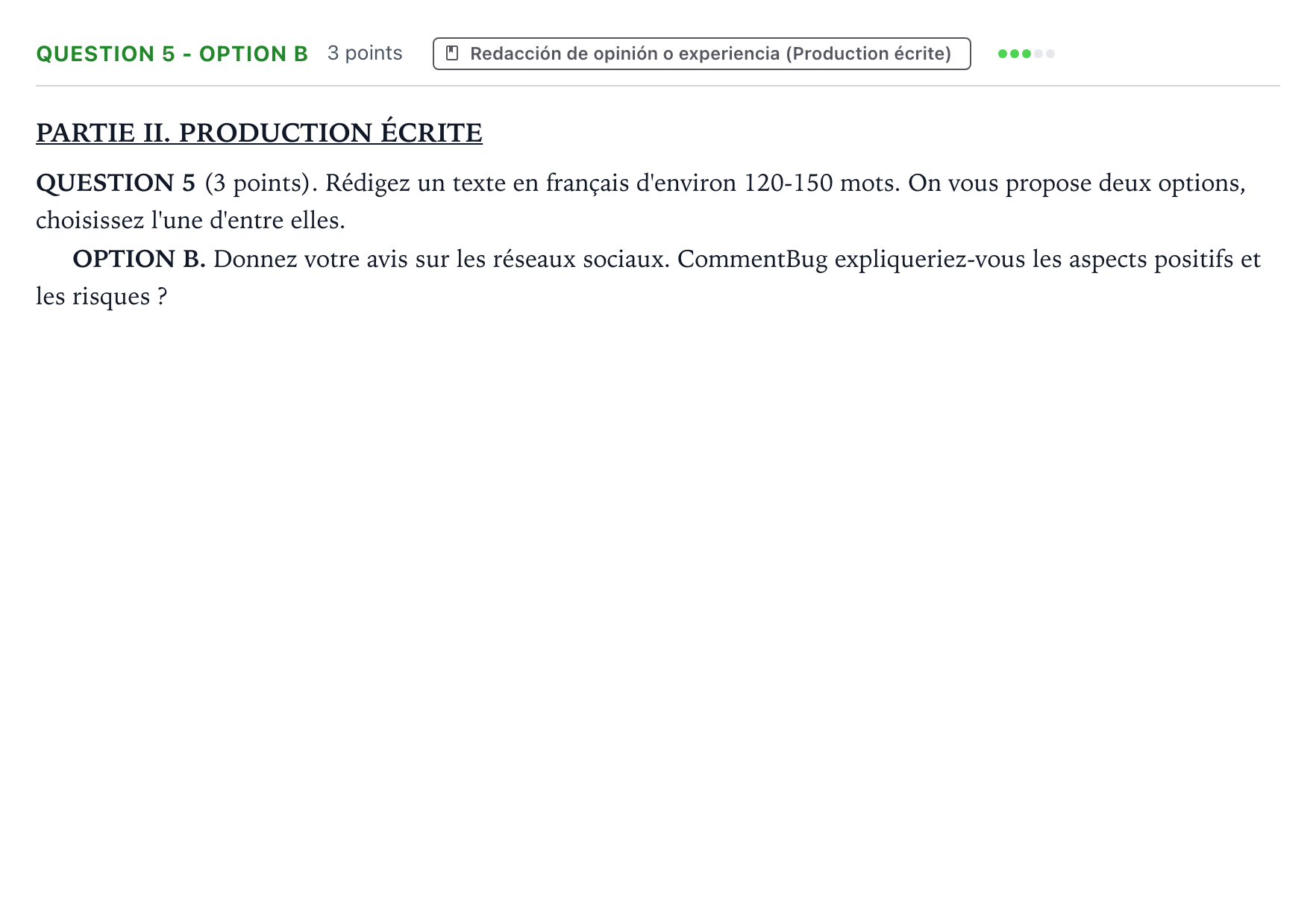 Enunciado: Question 5 - Option B · Francés PAU Castilla y León Ordinaria 2025