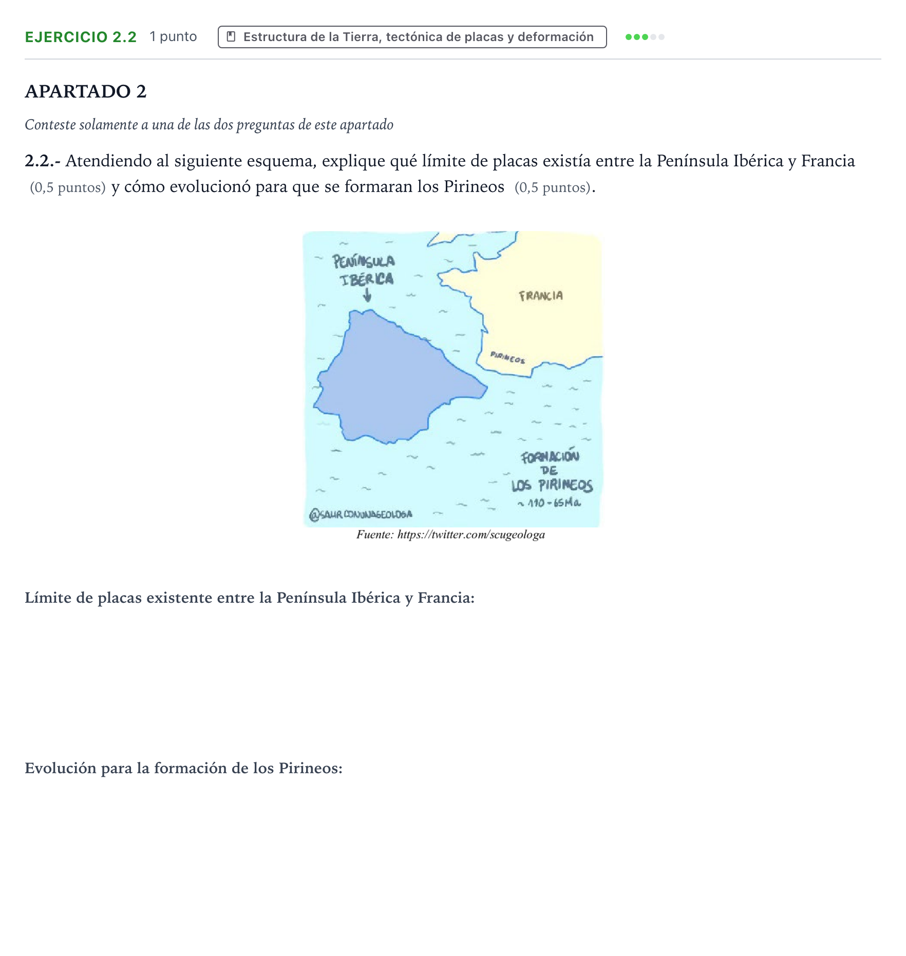 Enunciado: Ejercicio 2.2 · Geología y Ciencias Ambientales PAU Castilla y León Extraordinaria 2025