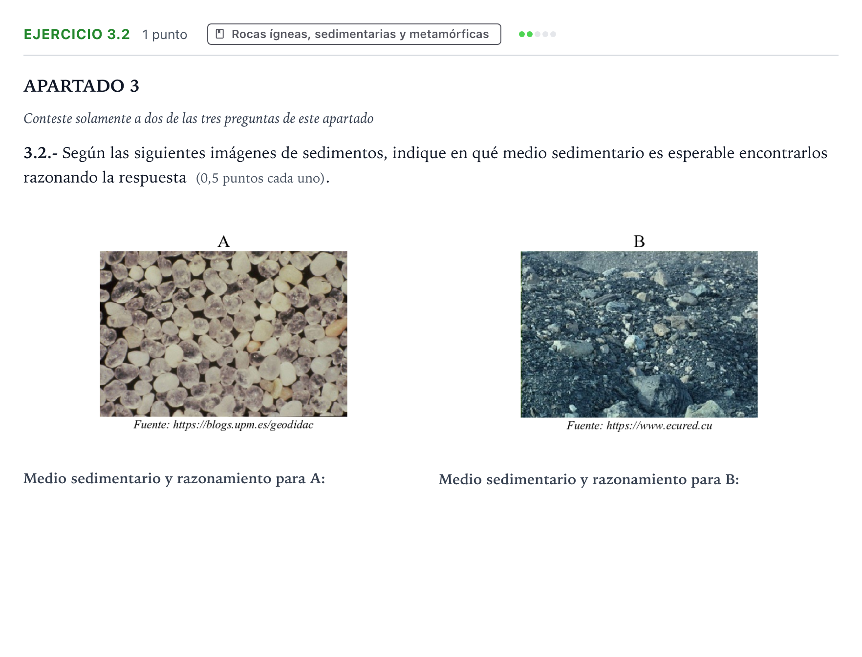 Enunciado: Ejercicio 3.2 · Geología y Ciencias Ambientales PAU Castilla y León Extraordinaria 2025
