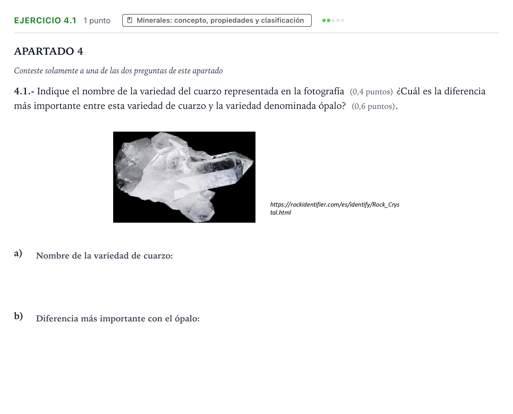 Enunciado: Ejercicio 4.1 · Geología y Ciencias Ambientales PAU Castilla y León Extraordinaria 2025