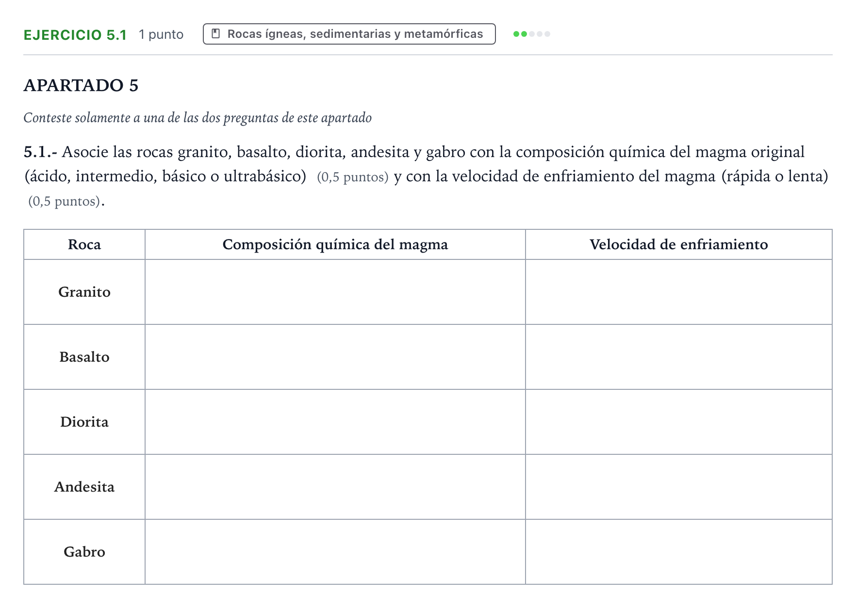 Enunciado: Ejercicio 5.1 · Geología y Ciencias Ambientales PAU Castilla y León Extraordinaria 2025