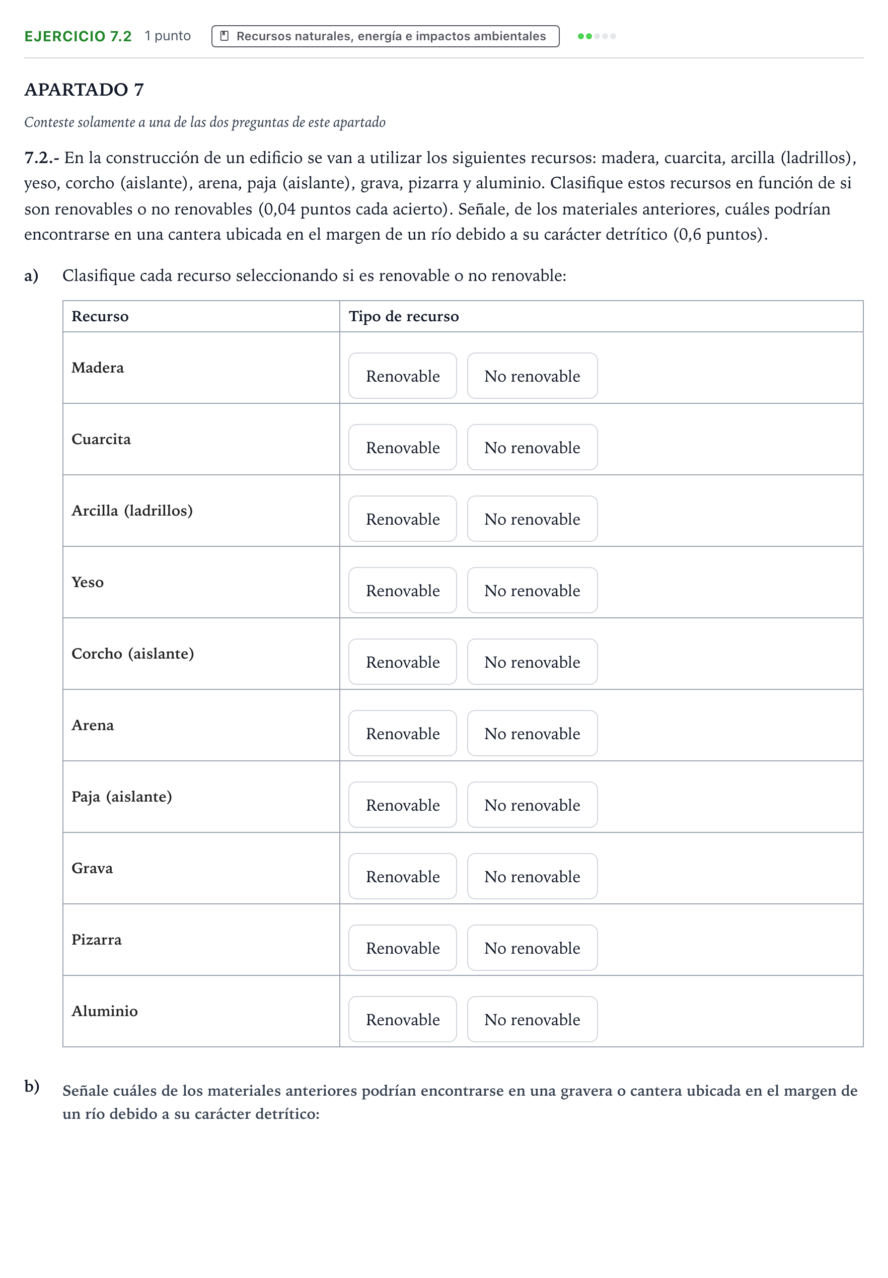 Enunciado: Ejercicio 7.2 · Geología y Ciencias Ambientales PAU Castilla y León Extraordinaria 2025