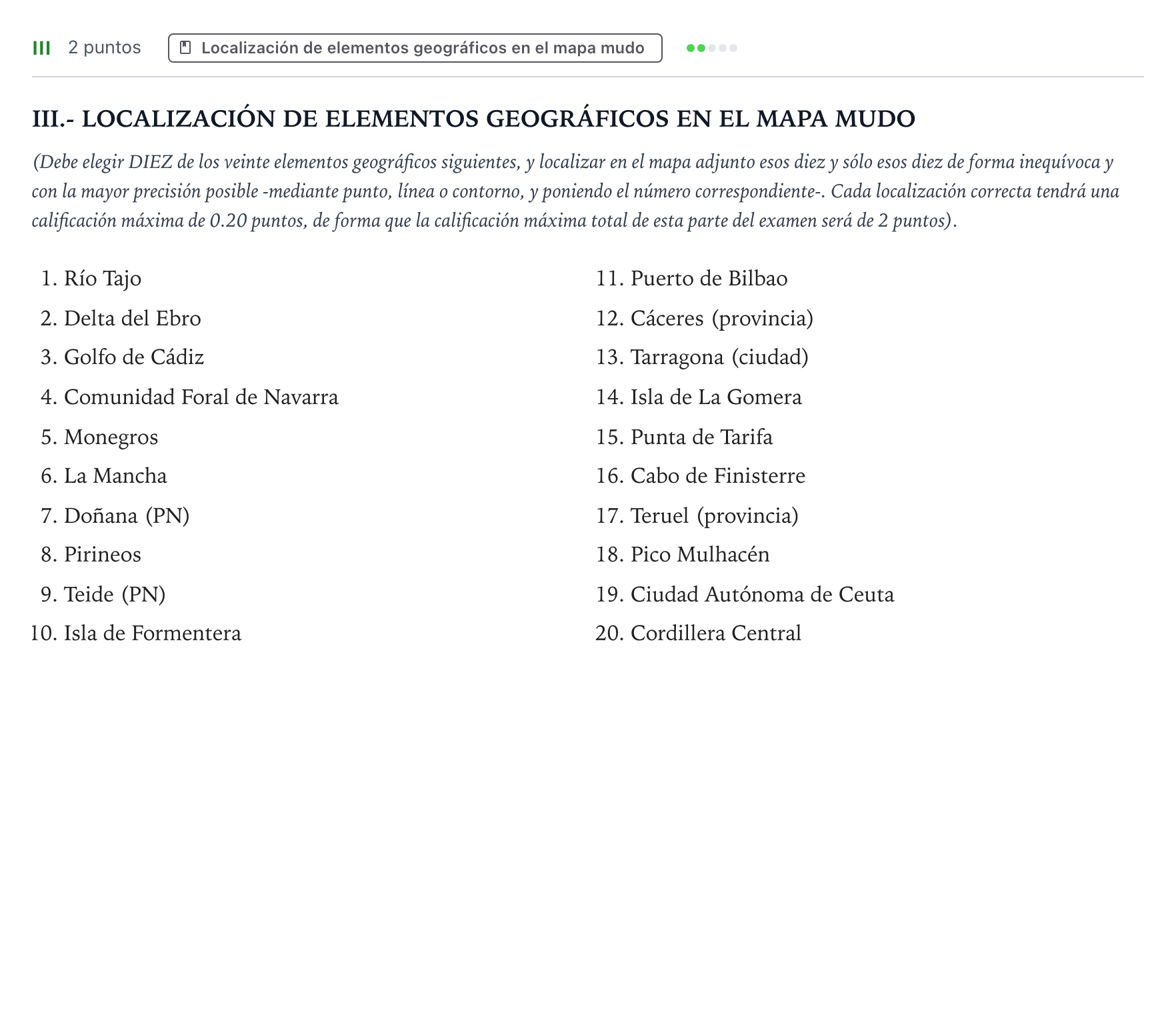 Enunciado: Ejercicio III · Geografía PAU Castilla y León Ordinaria 2025