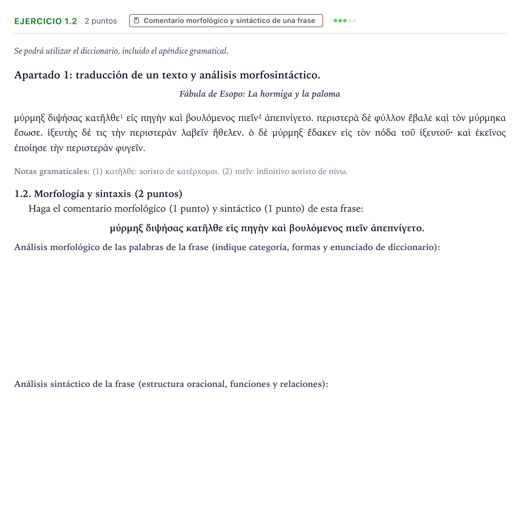 Enunciado: Ejercicio 1.2 · Griego II PAU Castilla y León Extraordinaria 2025