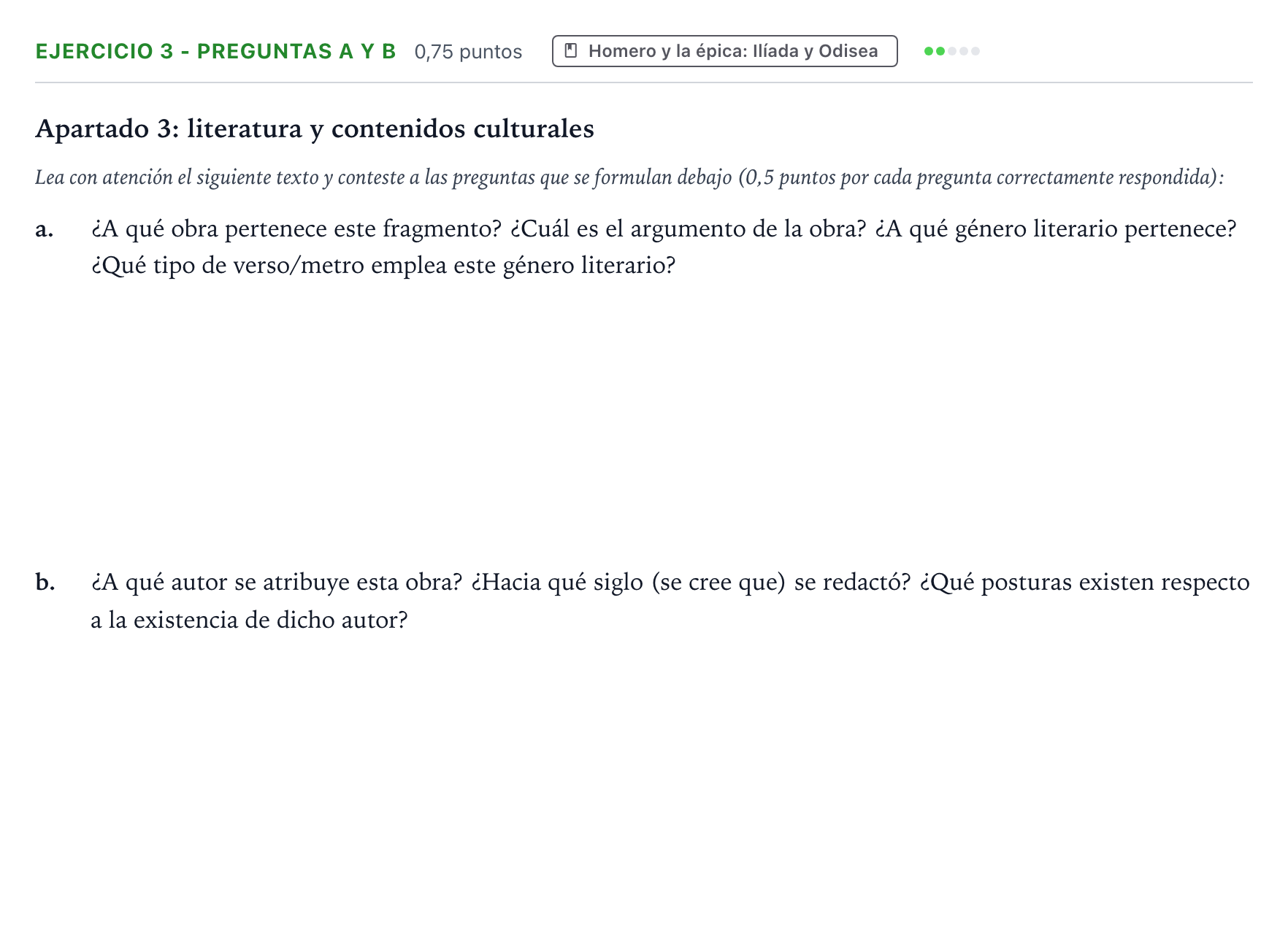 Enunciado: Ejercicio 3 - Preguntas a y b · Griego II PAU Castilla y León Extraordinaria 2025