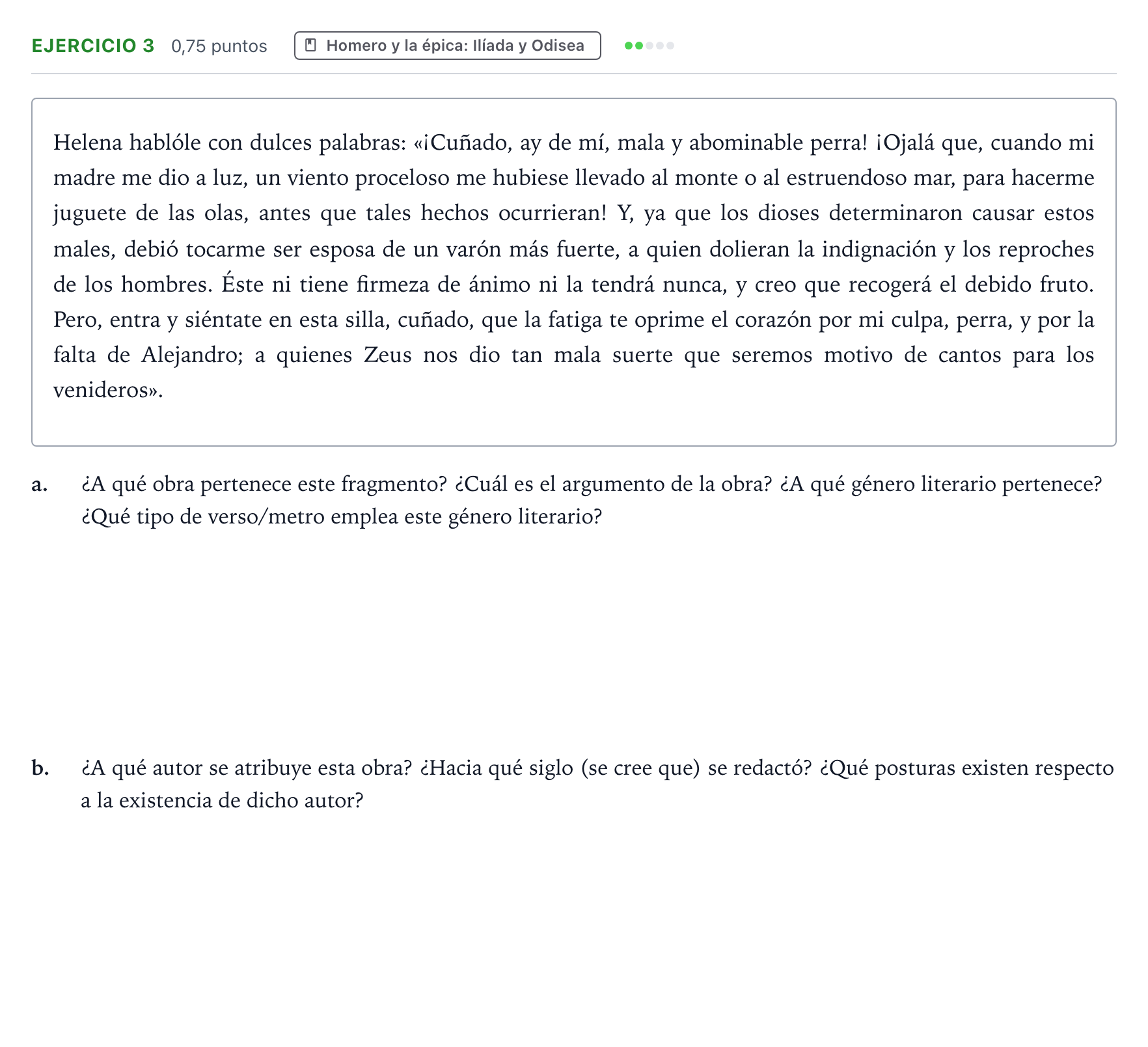 Enunciado: Ejercicio 3 - Homero y la épica · Griego II PAU Castilla y León Ordinaria 2025