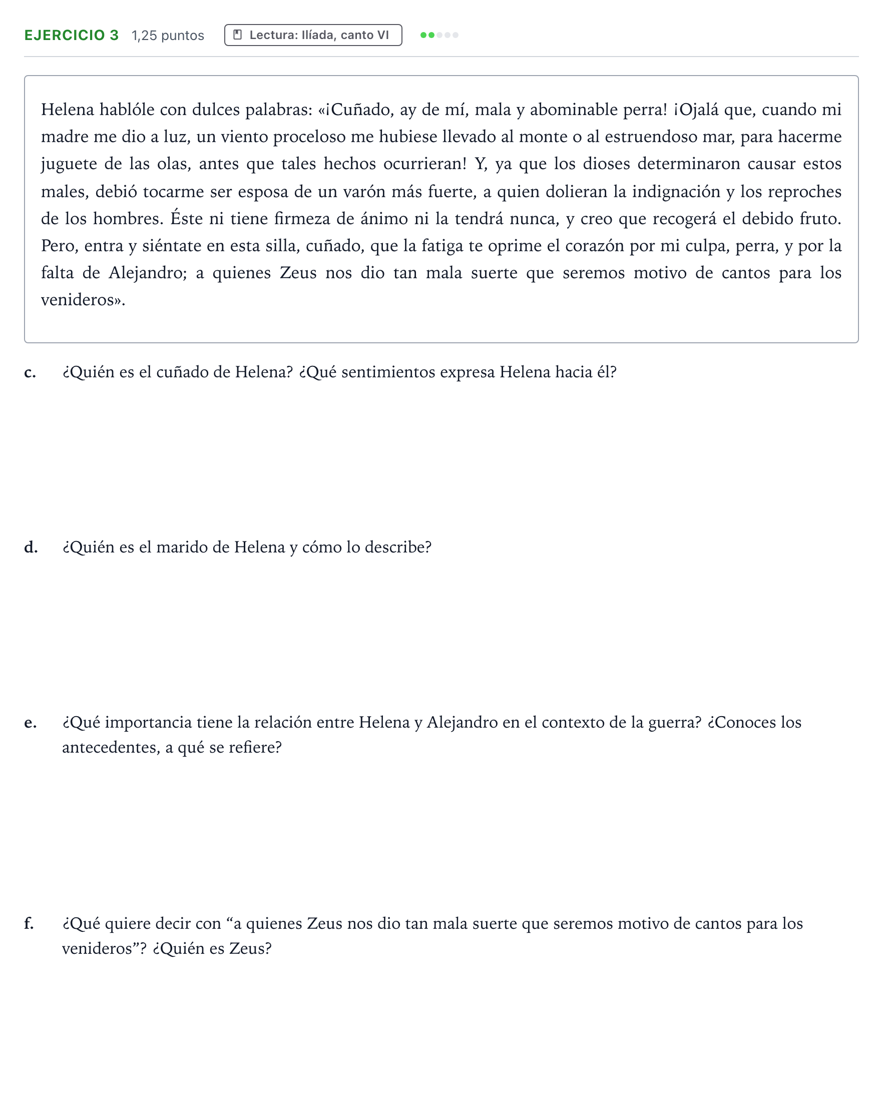 Enunciado: Ejercicio 3 - Lectura: Ilíada, canto VI · Griego II PAU Castilla y León Ordinaria 2025